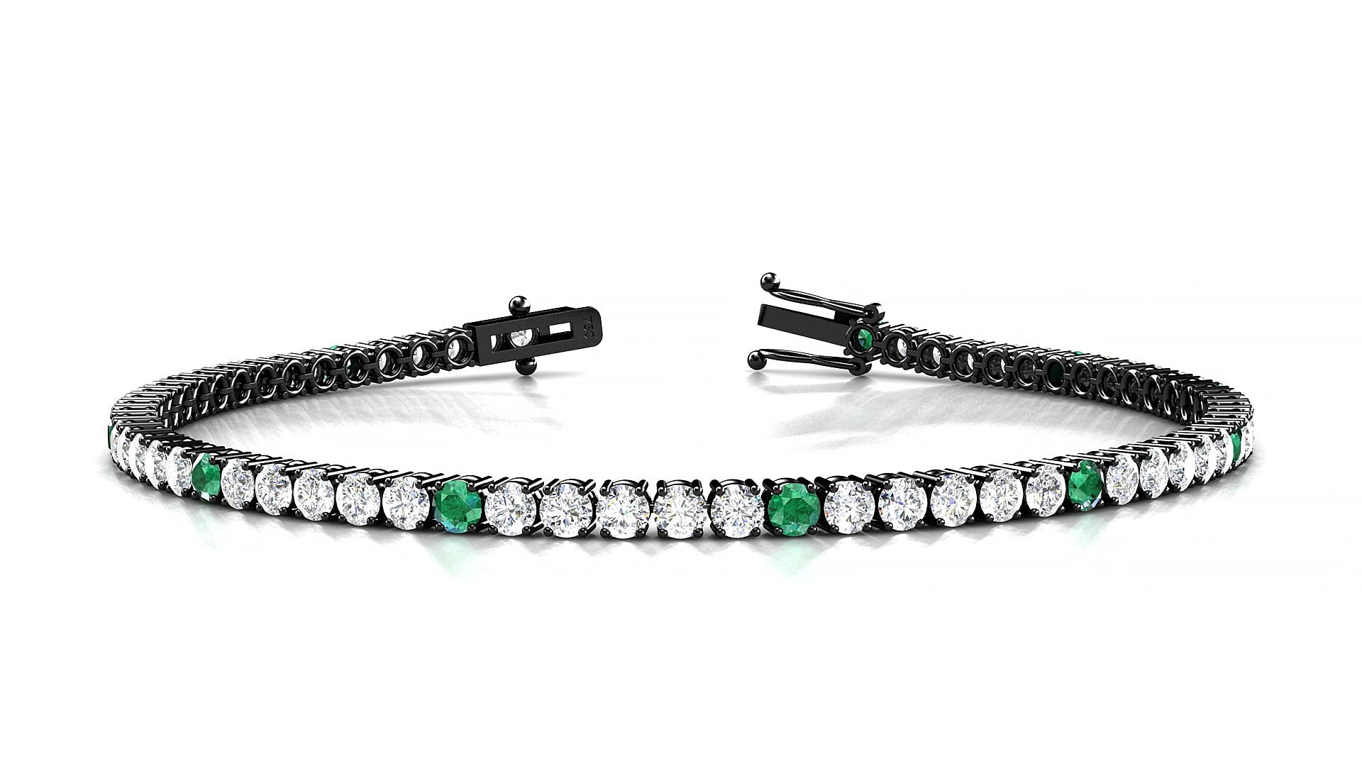 Capri 1-5 | 18k Black Gold 2.5 mm Round Natural Emerald & Diamond 18 cm Tennis Bracelet