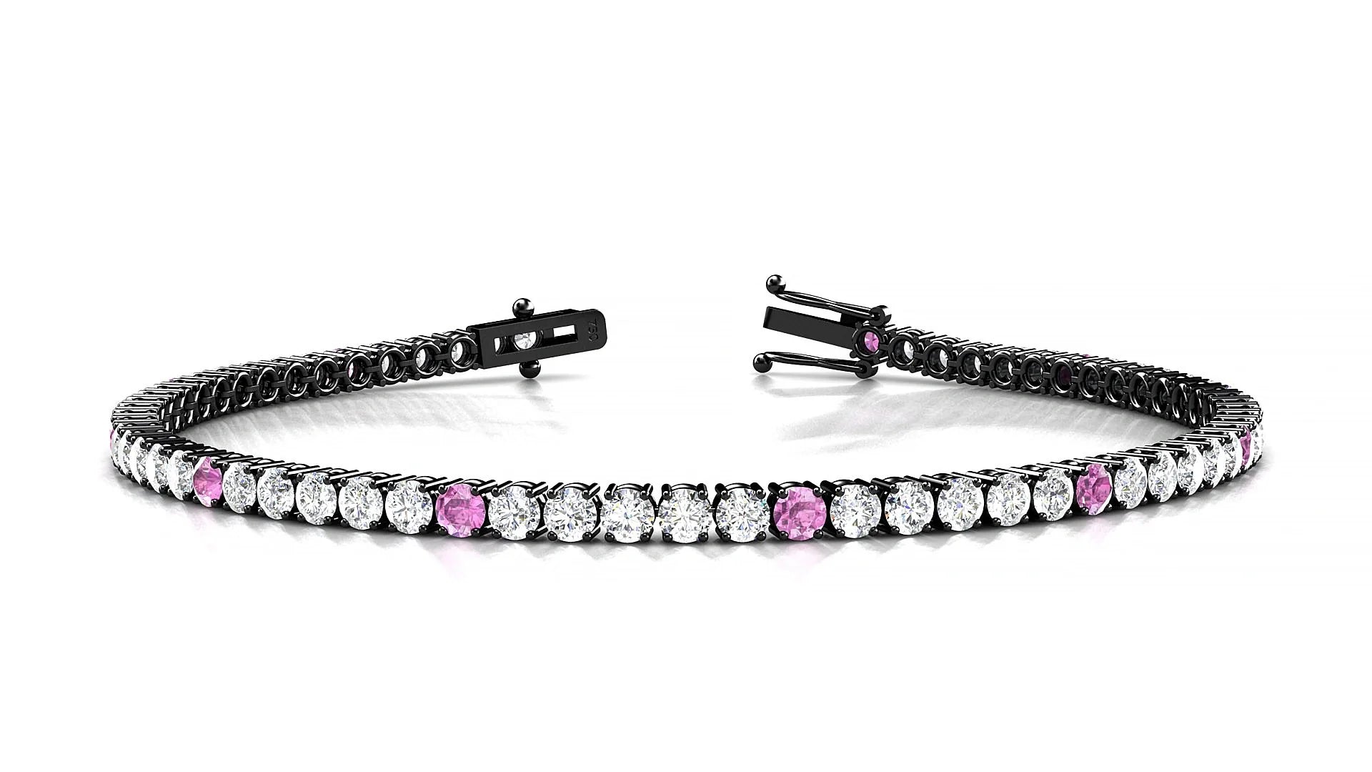 Capri 1-5 | 18k Black Gold 2.5 mm Round Natural Pink Sapphire & Diamond Tennis Bracelet