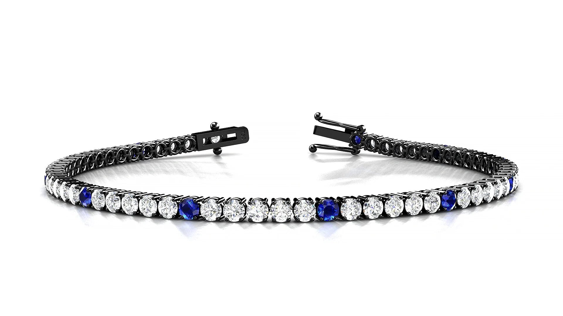 Capri 1-5 | 18k Black Gold 2.5 mm Round Natural Sapphire & Diamond Tennis Bracelet