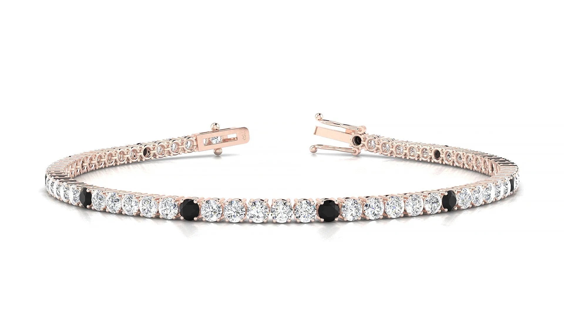 Capri 1-5 | 18k Rose Gold 2.5 mm Round Natural Black Diamond & Diamond Tennis Bracelet