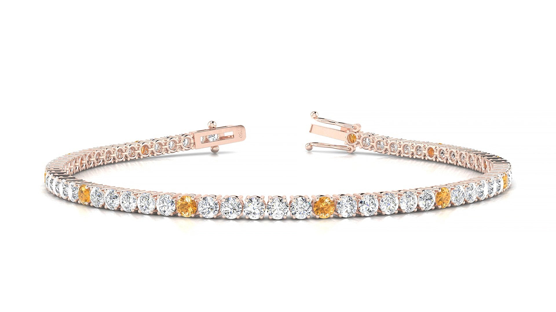 Capri 1-5 | 18k Rose Gold 2.5 mm Round Natural Citrine & Diamond 18 cm Tennis Bracelet