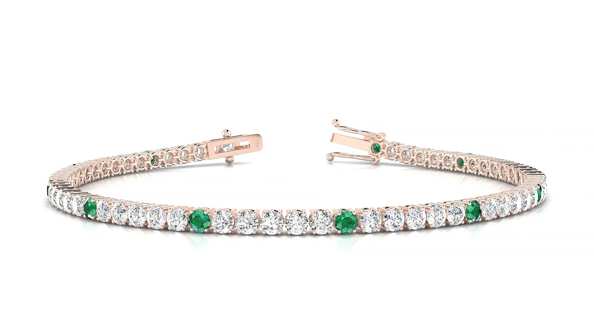 Capri 1-5 | 18k Rose Gold 2.5 mm Round Natural Emerald & Diamond Tennis Bracelet
