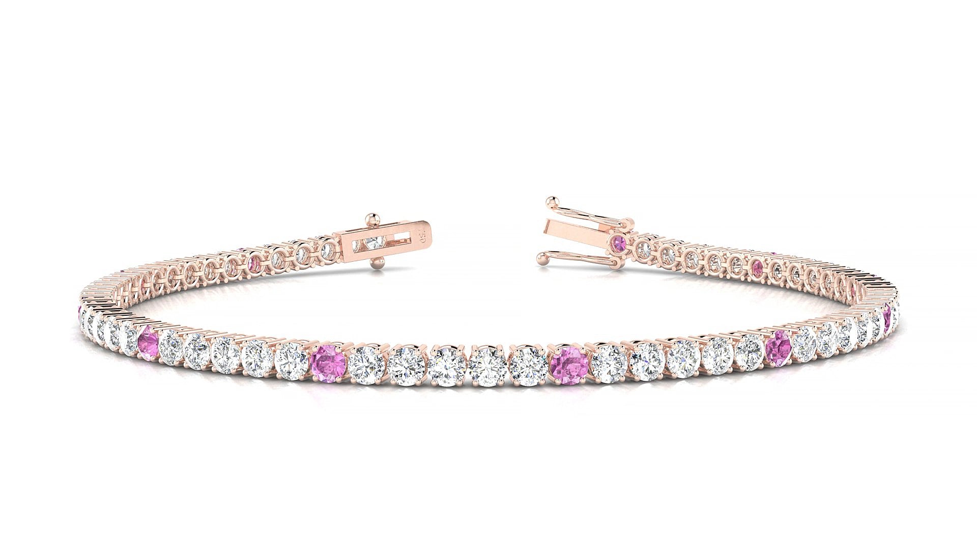 Capri 1-5 | 18k Rose Gold 2.5 mm Round Natural Pink Sapphire & Diamond 15 cm Tennis Bracelet