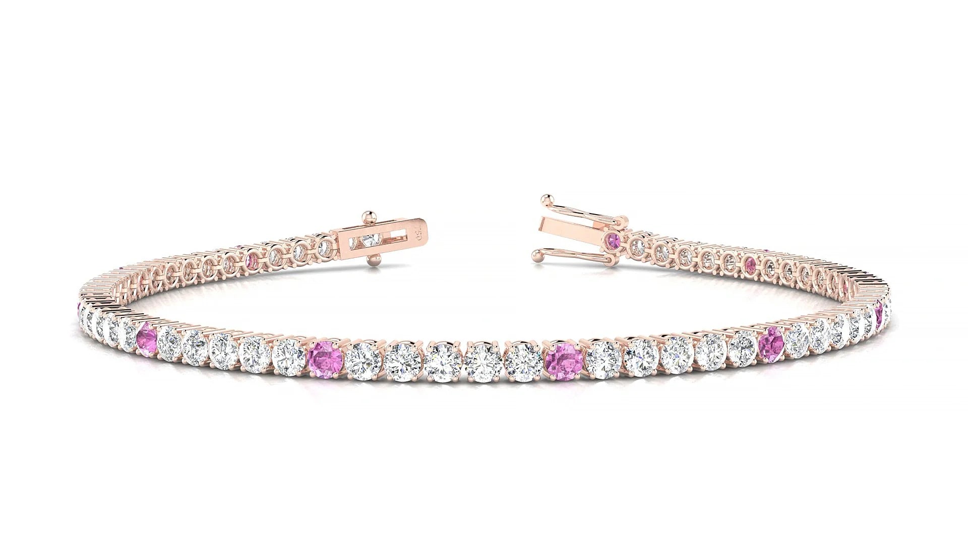 Capri 1-5 | 18k Rose Gold 2.5 mm Round Natural Pink Sapphire & Diamond Tennis Bracelet