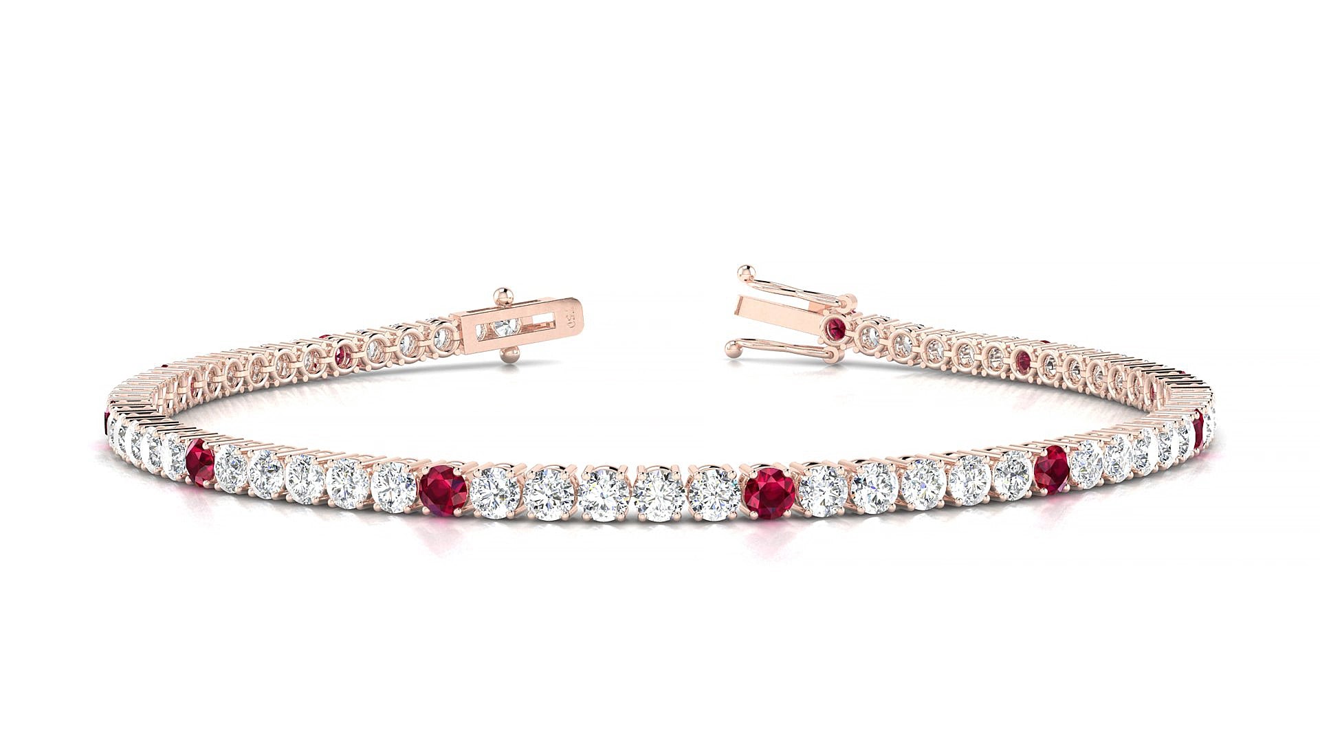 Capri 1-5 | 18k Rose Gold 2.5 mm Round Natural Ruby & Diamond 15 cm Tennis Bracelet
