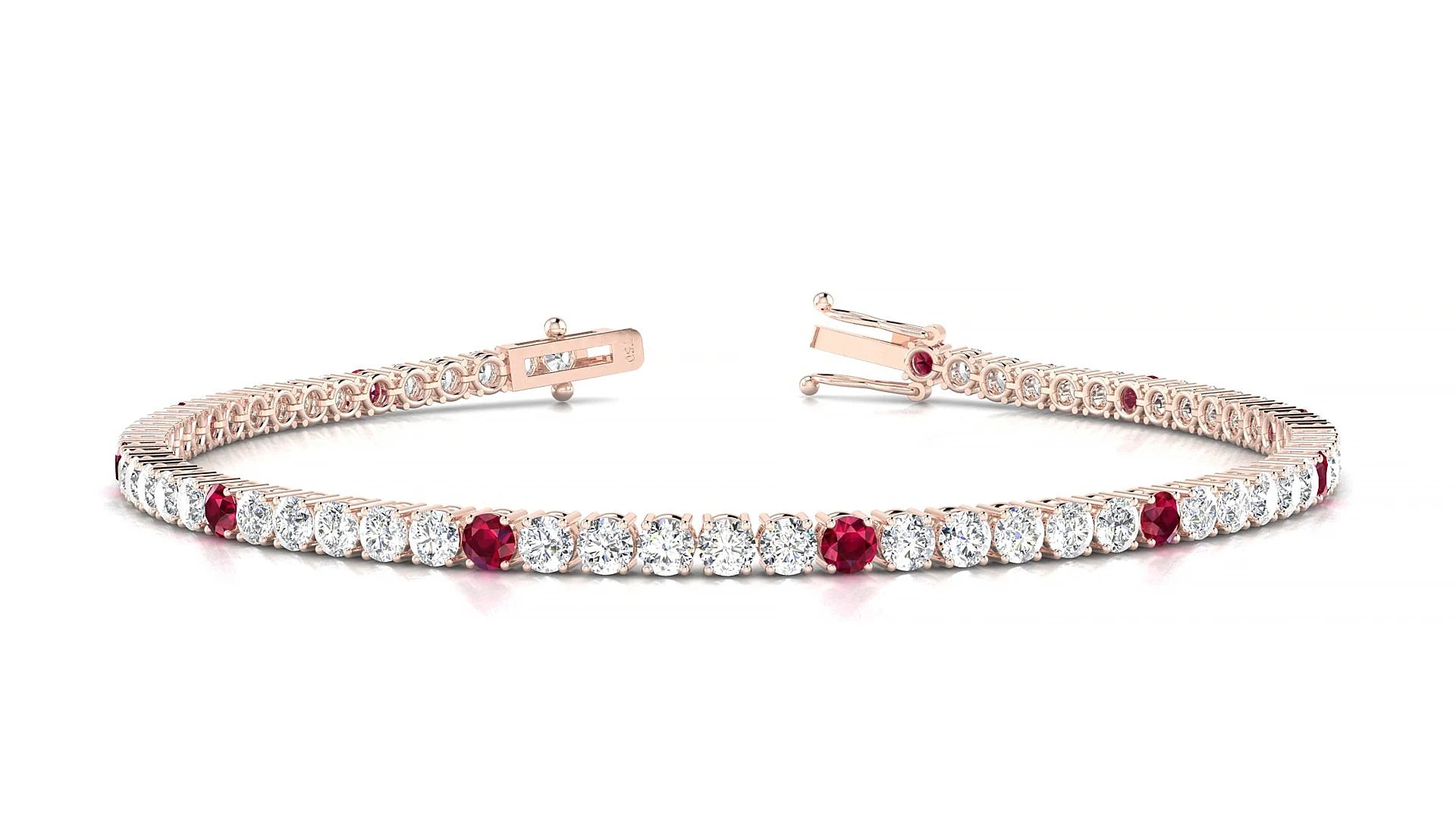 Capri 1-5 | 18k Rose Gold 2.5 mm Round Natural Ruby & Diamond Tennis Bracelet