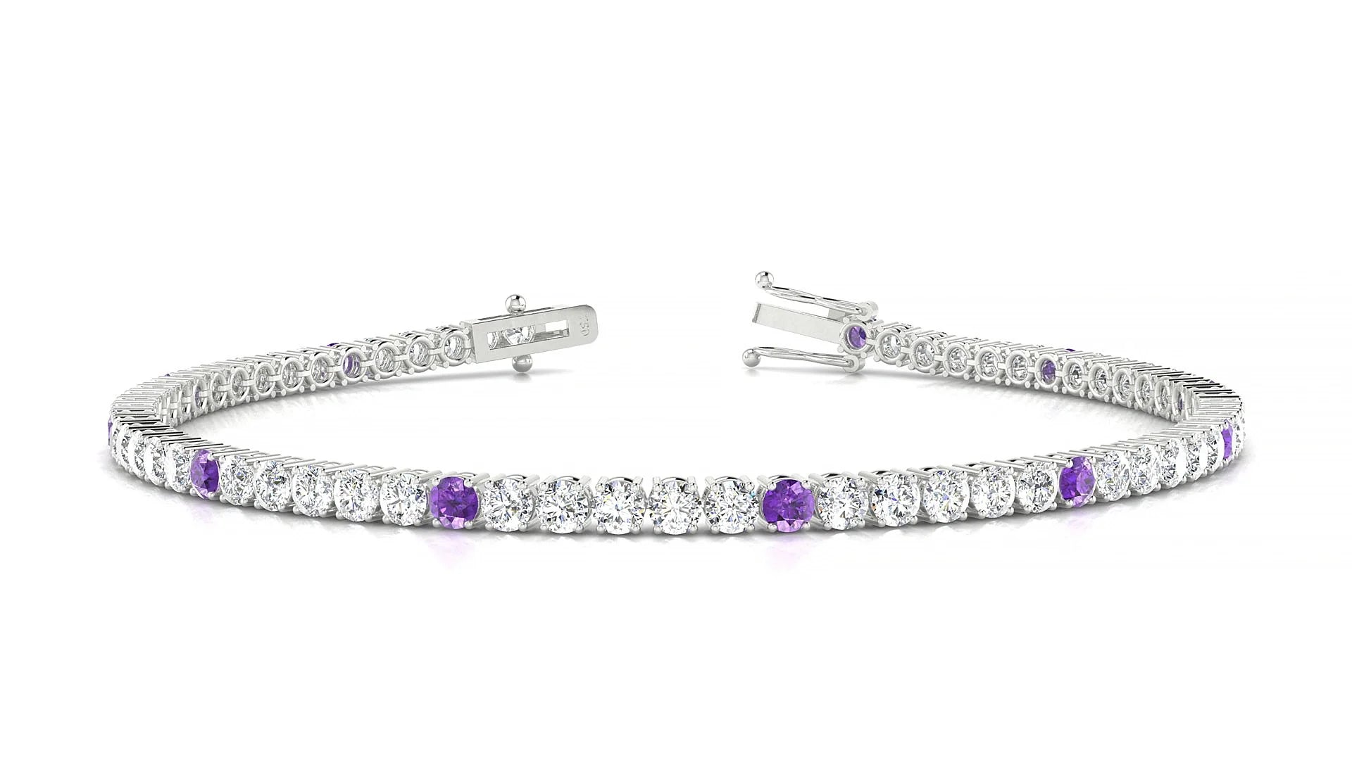 Capri 1-5 | 18k White Gold 2.5 mm Round Natural Amethyst & Diamond Tennis Bracelet