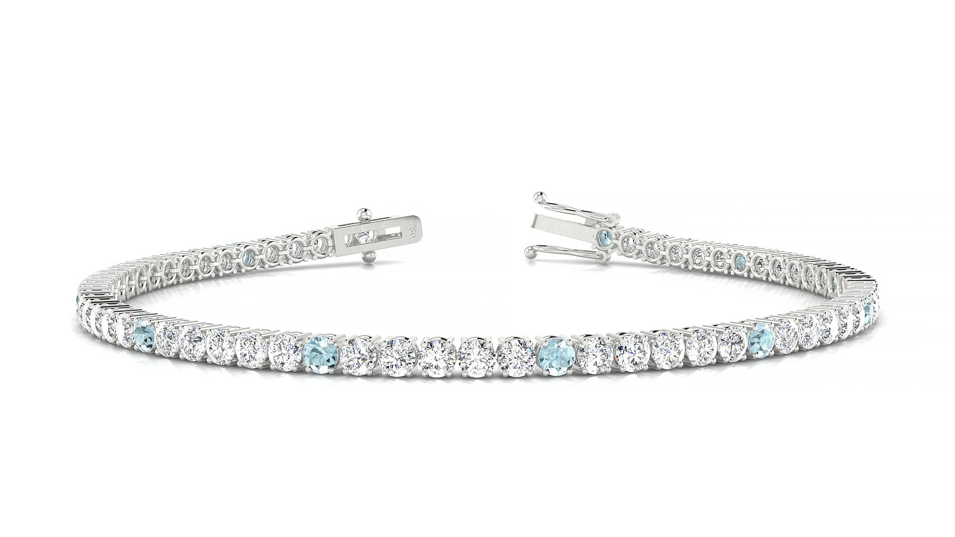 Capri 1-5 | 18k White Gold 2.5 mm Round Natural Aquamarine & Diamond 15 cm Tennis Bracelet
