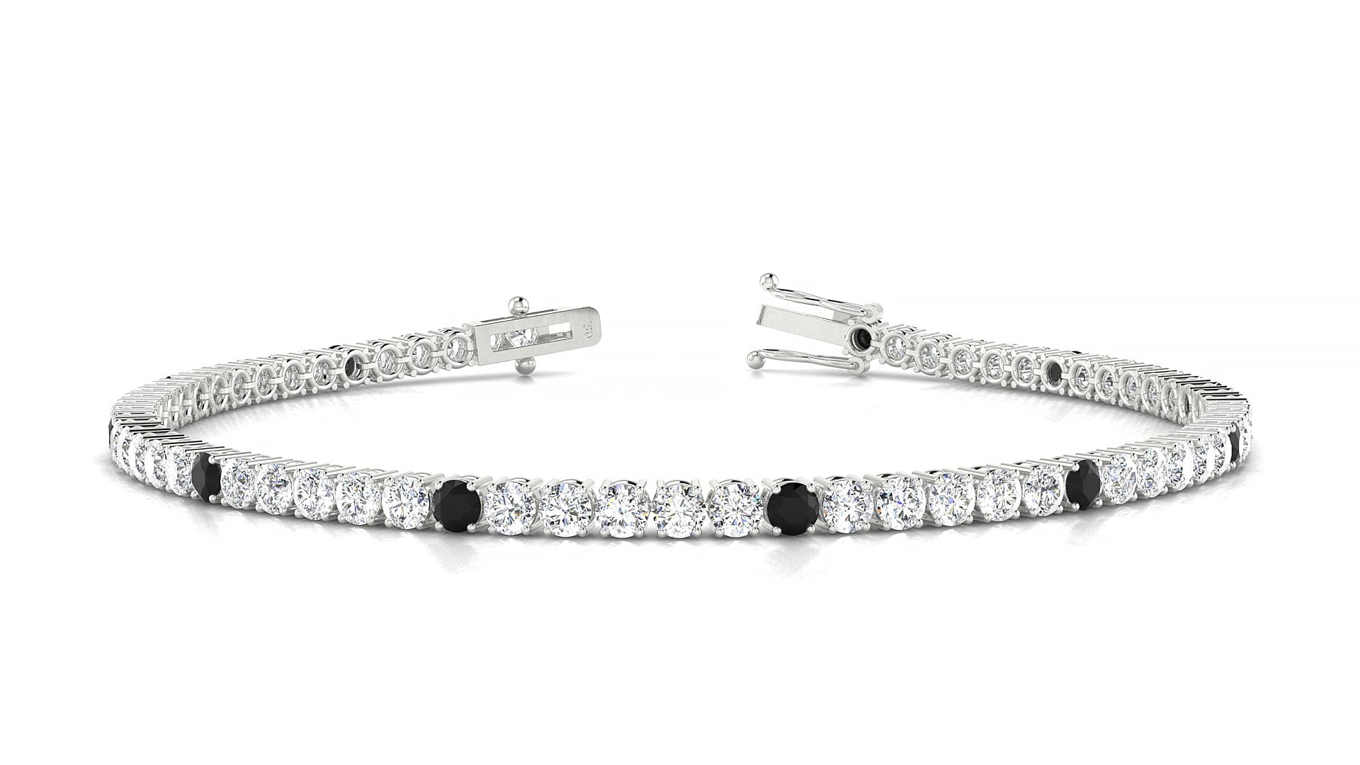 Capri 1-5 | 18k White Gold 2.5 mm Round Natural Black Diamond & Diamond 15 cm Tennis Bracelet