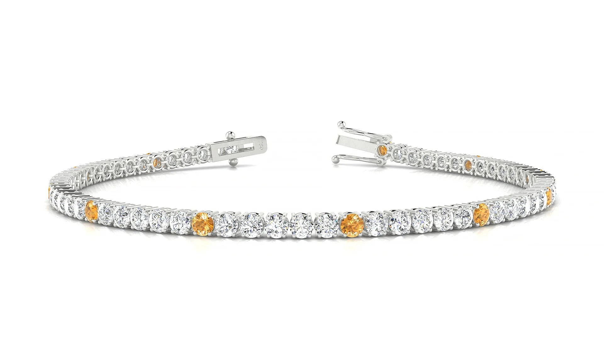 Capri 1-5 | 18k White Gold 2.5 mm Round Natural Citrine & Diamond Tennis Bracelet