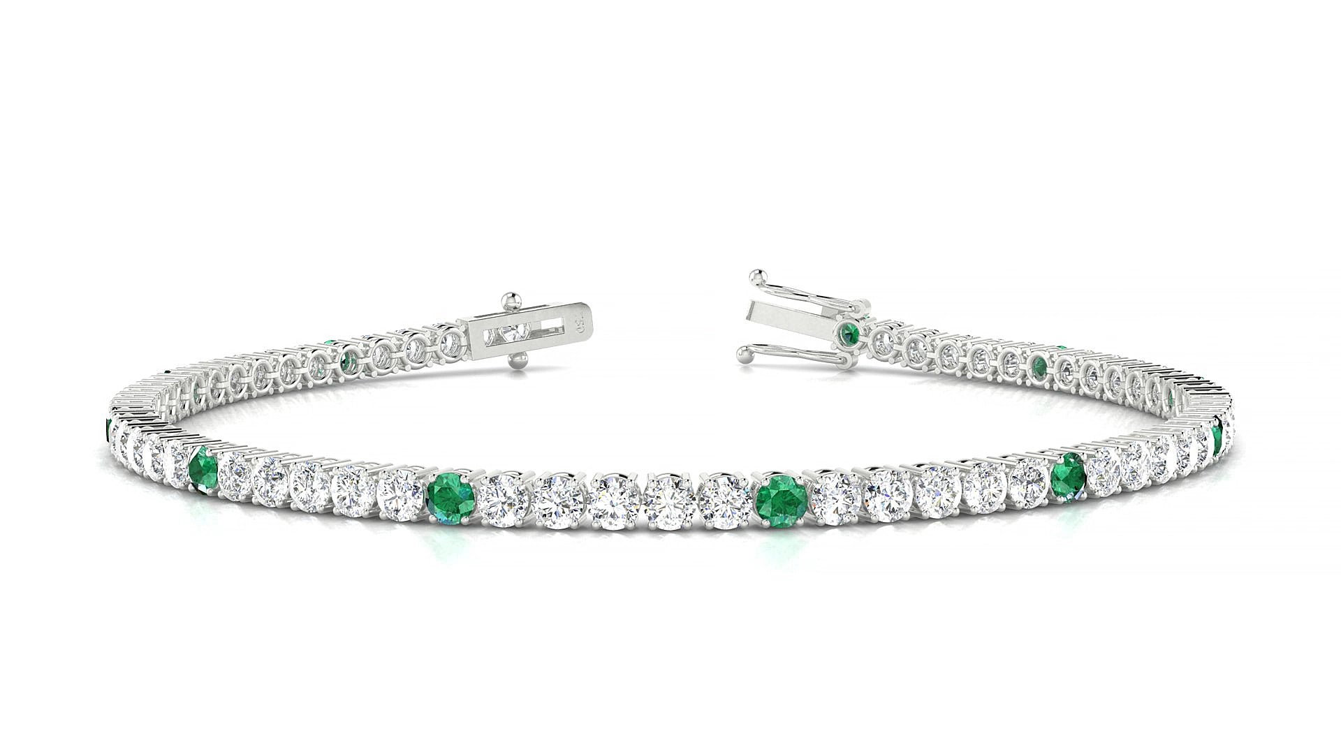 Capri 1-5 | 18k White Gold 2.5 mm Round Natural Emerald & Diamond 19 cm Tennis Bracelet
