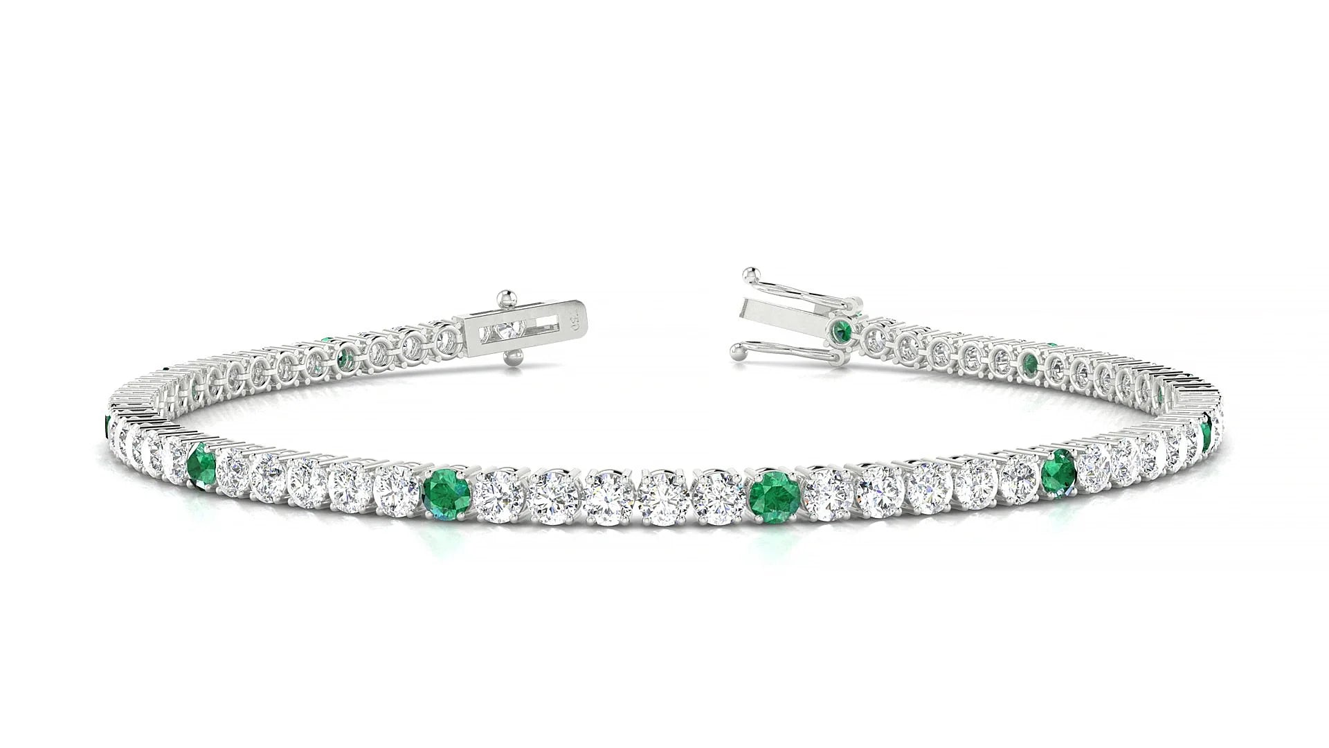 Capri 1-5 | 18k White Gold 2.5 mm Round Natural Emerald & Diamond Tennis Bracelet