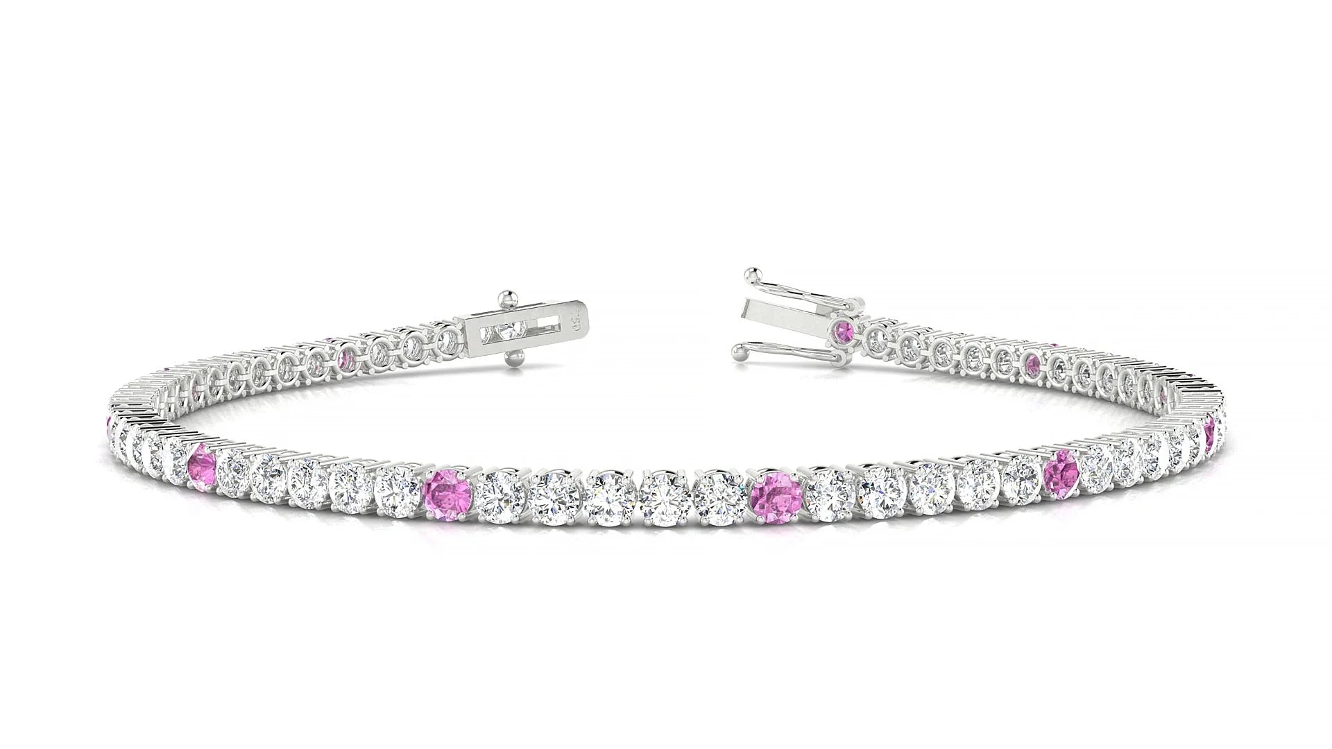 Capri 1-5 | 18k White Gold 2.5 mm Round Natural Pink Sapphire & Diamond Tennis Bracelet