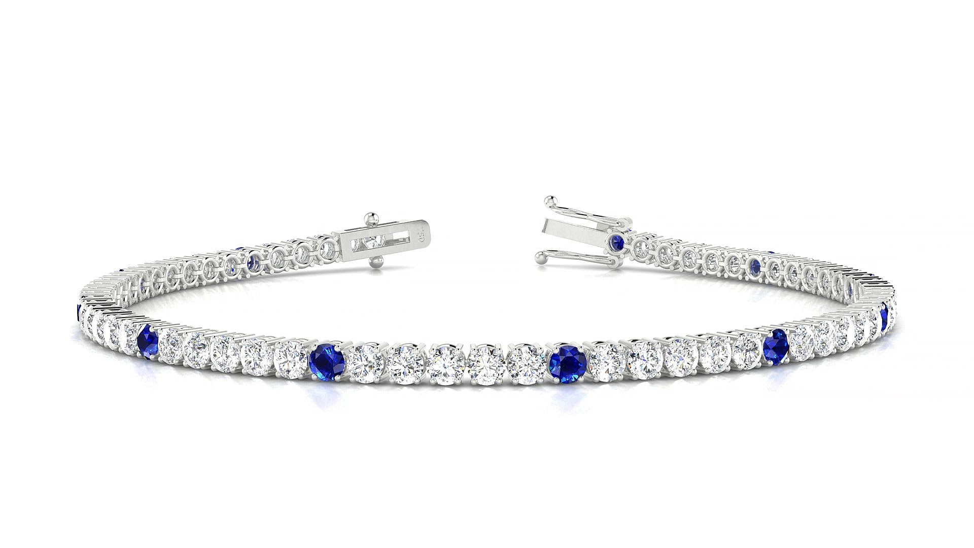 Capri 1-5 | 18k White Gold 2.5 mm Round Natural Sapphire & Diamond 16 cm Tennis Bracelet