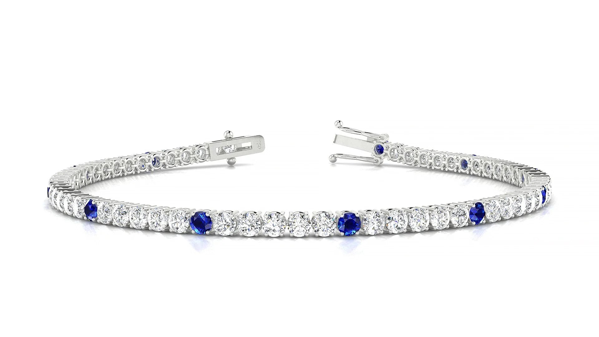 Capri 1-5 | 18k White Gold 2.5 mm Round Natural Sapphire & Diamond Tennis Bracelet