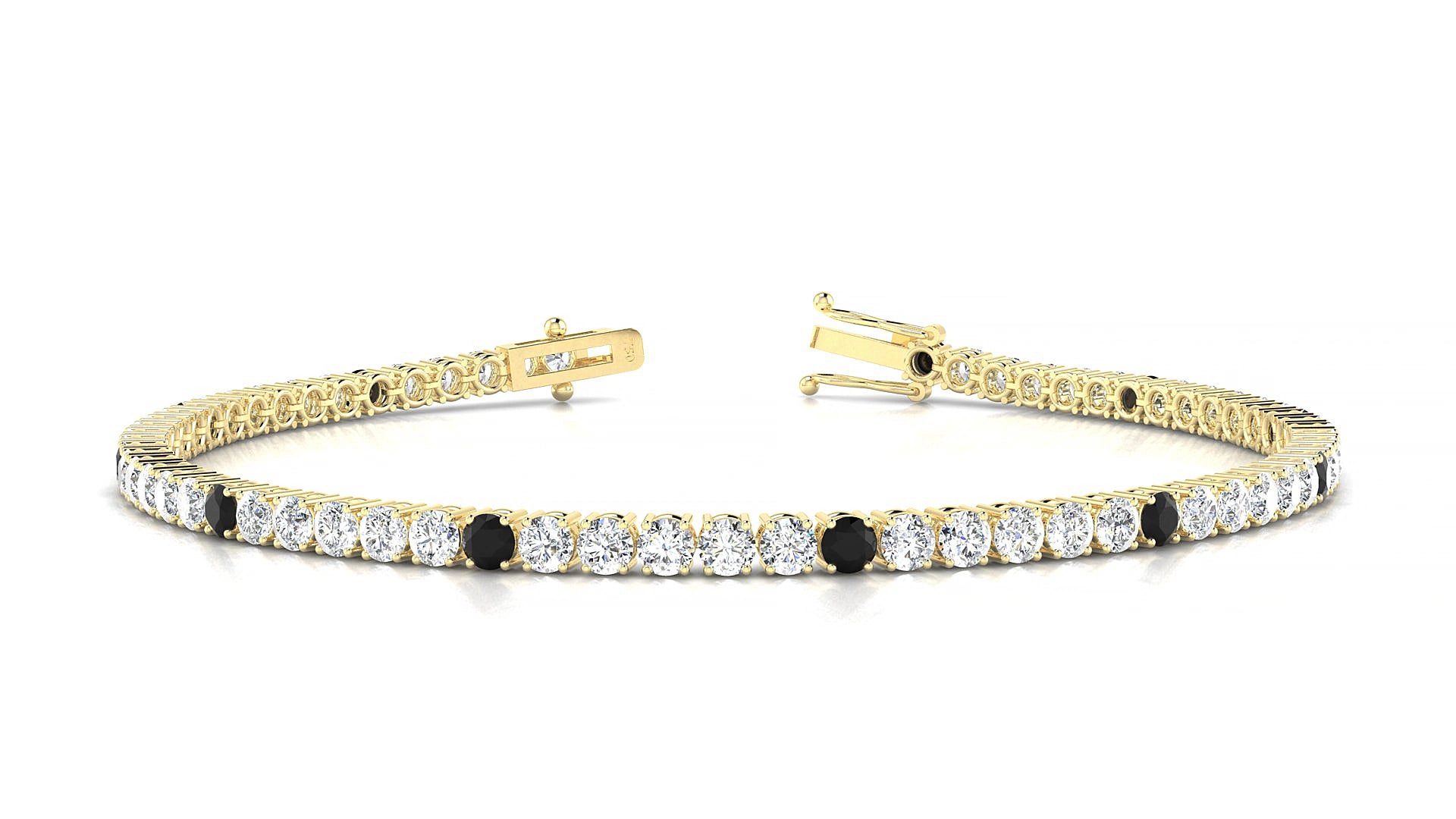 Capri 1-5 | 18k Yellow Gold 2.5 mm Round Natural Black Diamond & Diamond 15 cm Tennis Bracelet