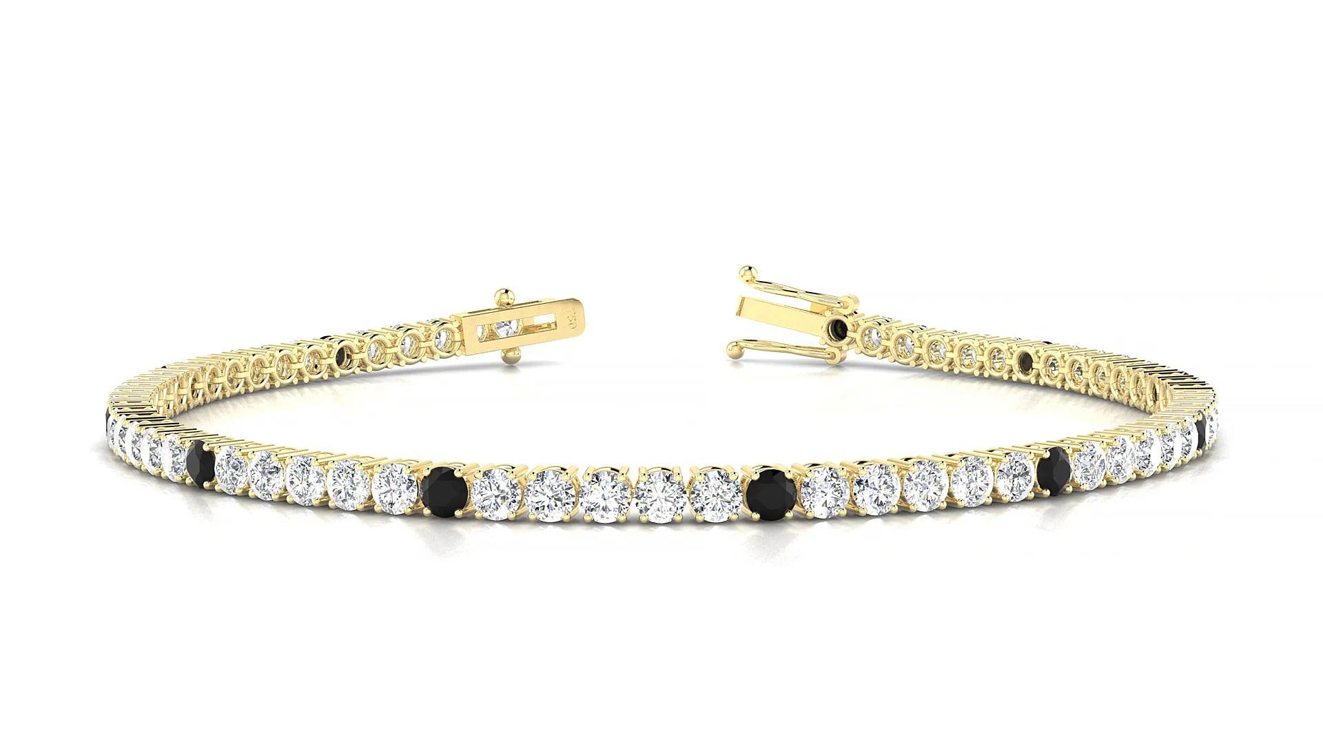 Capri 1-5 | 18k Yellow Gold 2.5 mm Round Natural Black Diamond & Diamond Tennis Bracelet