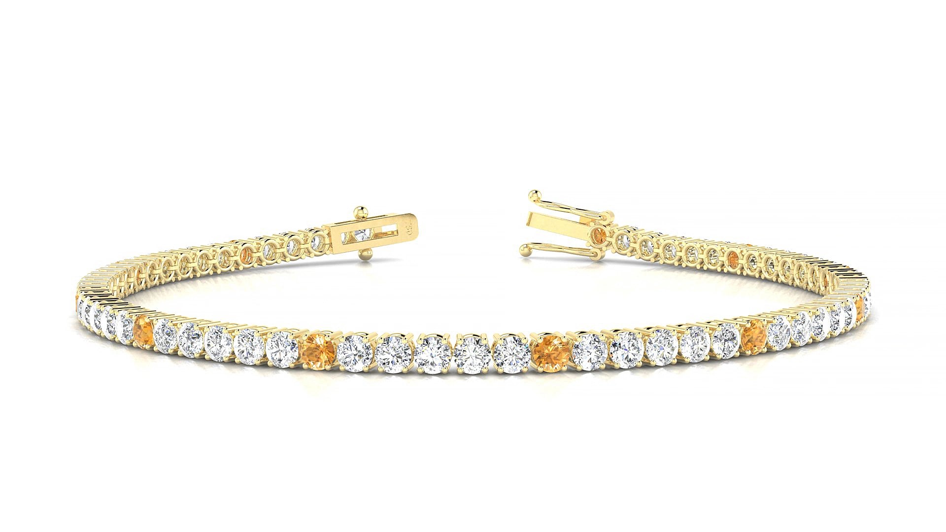 Capri 1-5 | 18k Yellow Gold 2.5 mm Round Natural Citrine & Diamond 19 cm Tennis Bracelet
