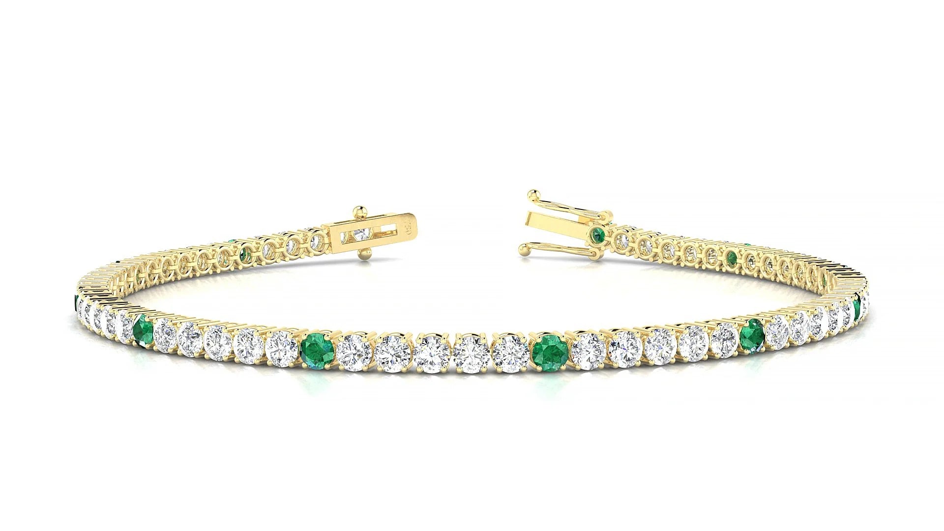 Capri 1-5 | 18k Yellow Gold 2.5 mm Round Natural Emerald & Diamond Tennis Bracelet