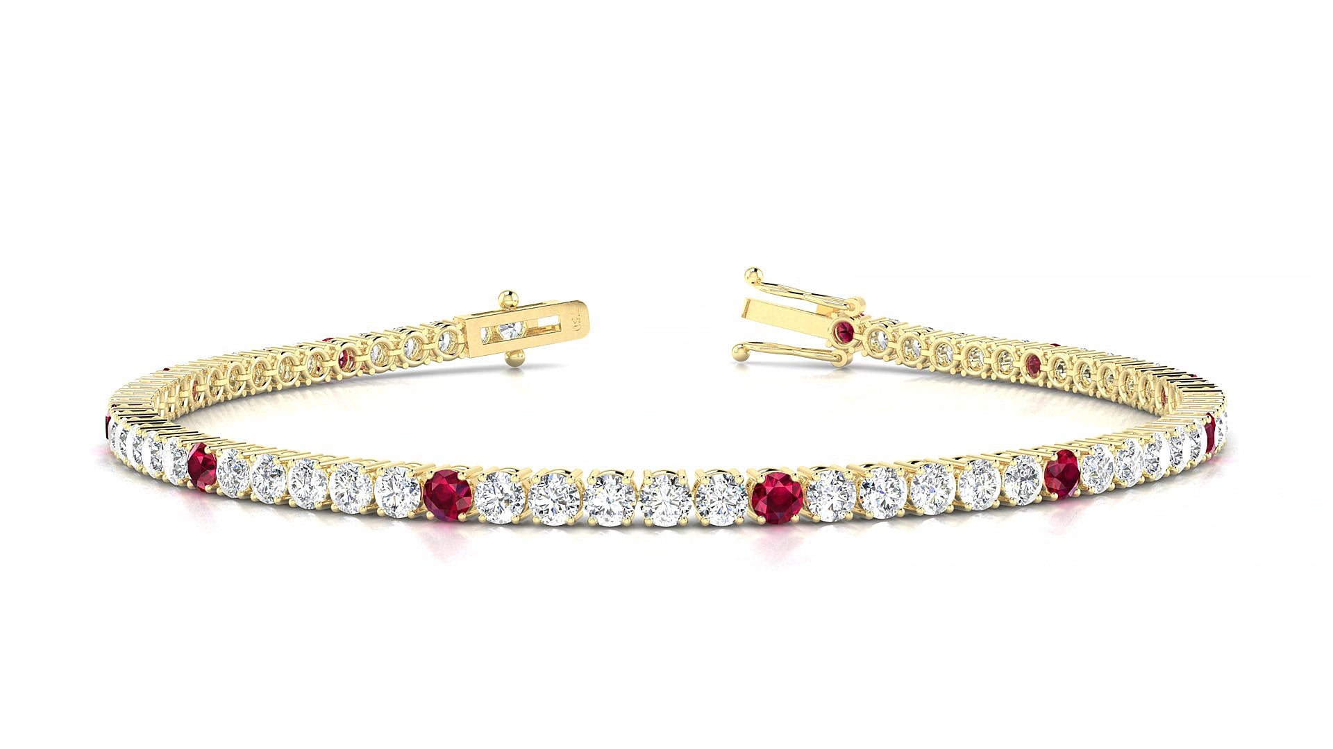 Capri 1-5 | 18k Yellow Gold 2.5 mm Round Natural Ruby & Diamond 18 cm Tennis Bracelet