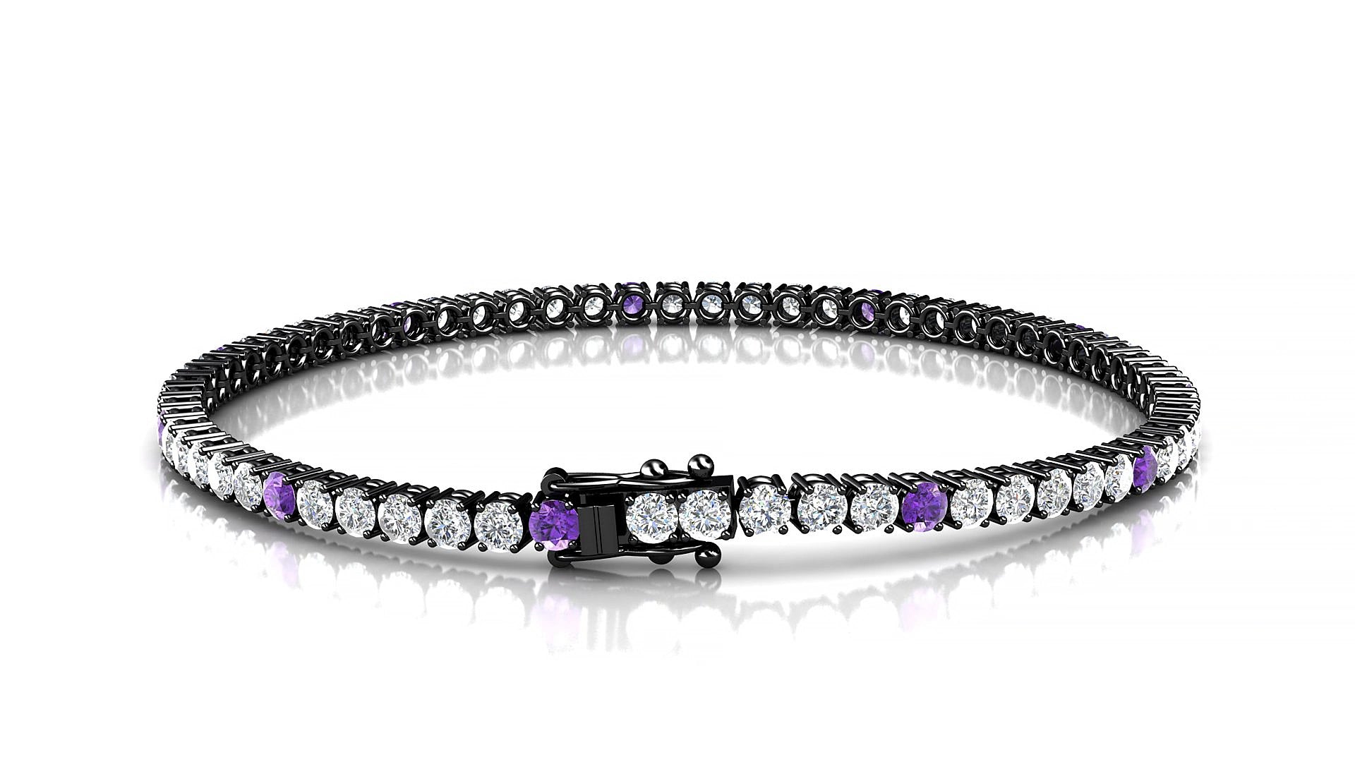 Capri 1-5 | 18k Black Gold 2.5 mm Round Natural Amethyst & Diamond 18 cm Tennis Bracelet