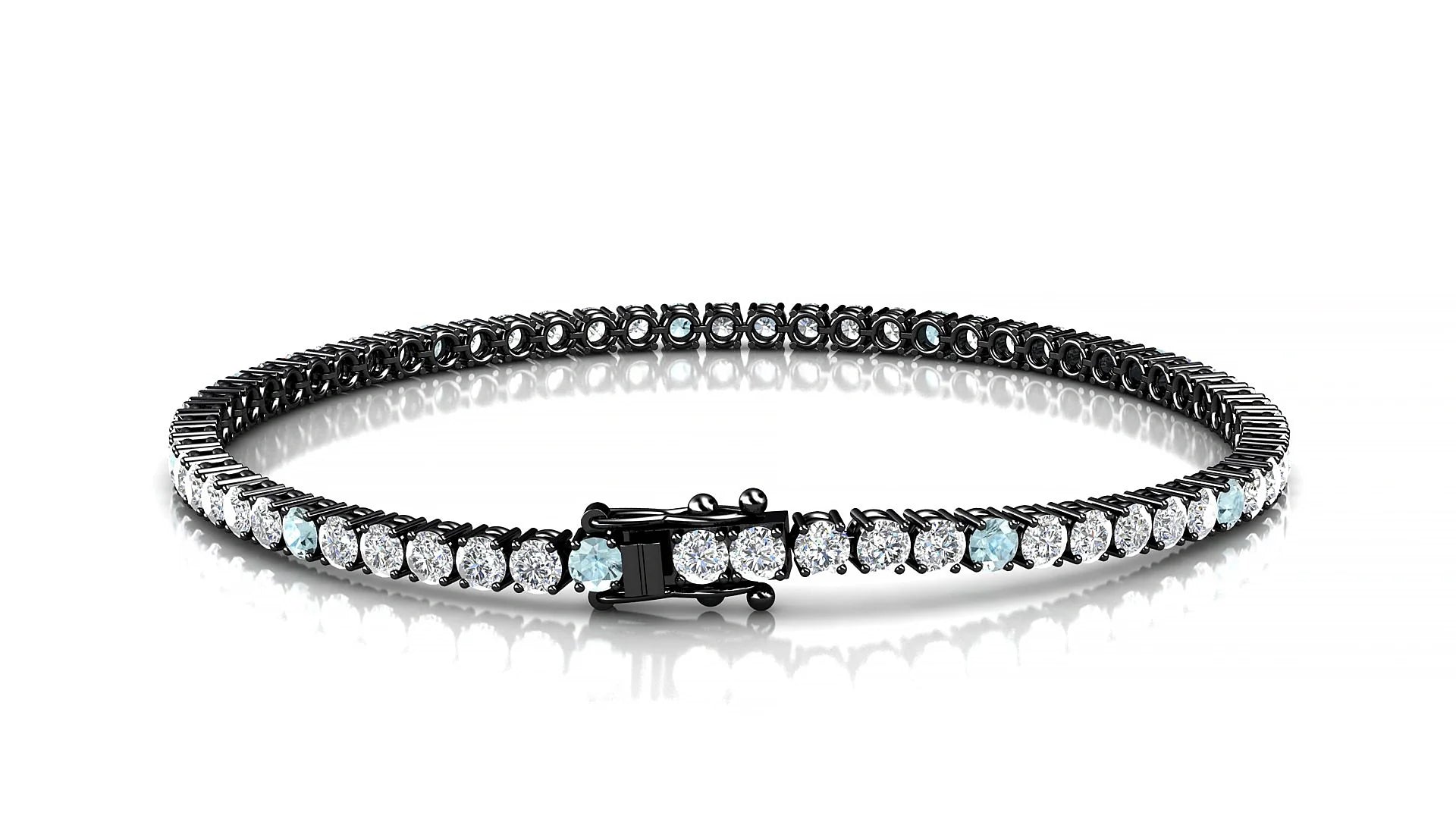 Capri 1-5 | 18k Black Gold 2.5 mm Round Natural Aquamarine & Diamond Tennis Bracelet