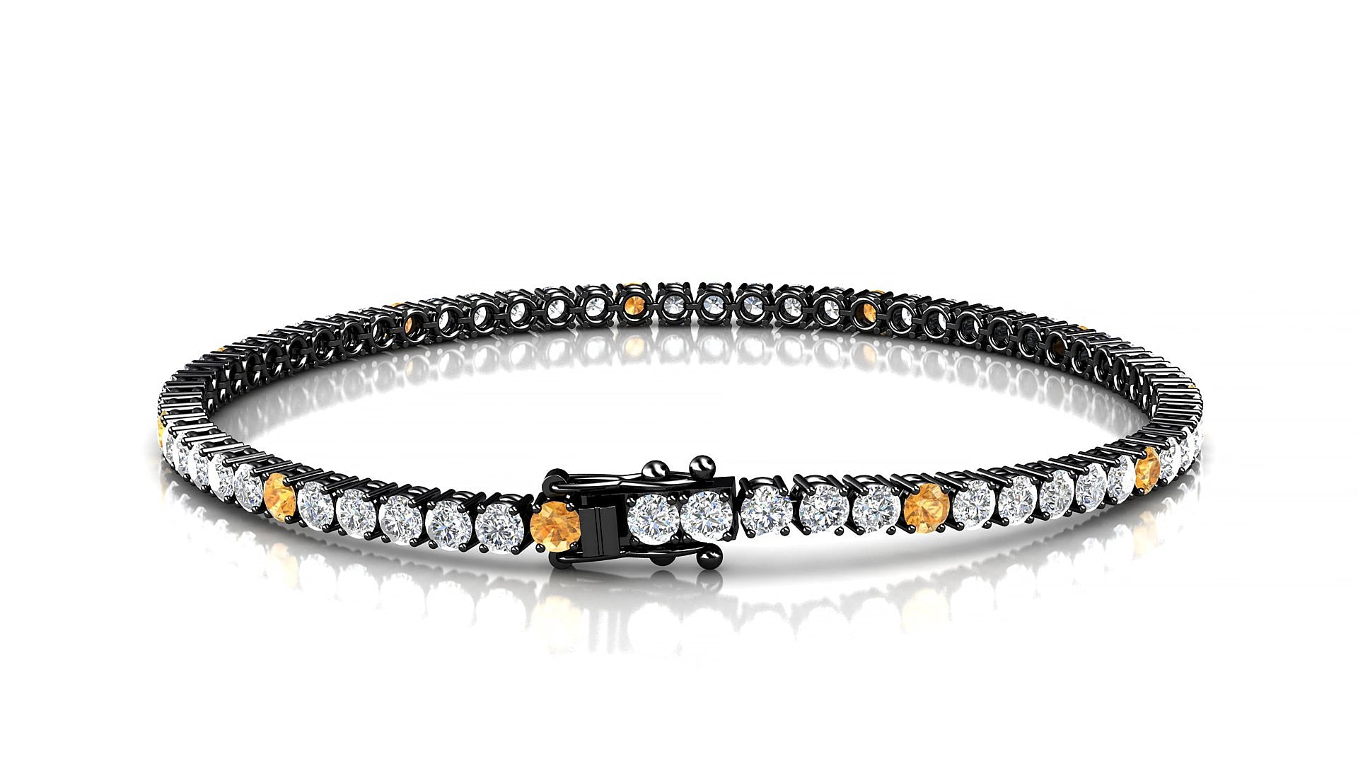Capri 1-5 | 18k Black Gold 2.5 mm Round Natural Citrine & Diamond 17 cm Tennis Bracelet