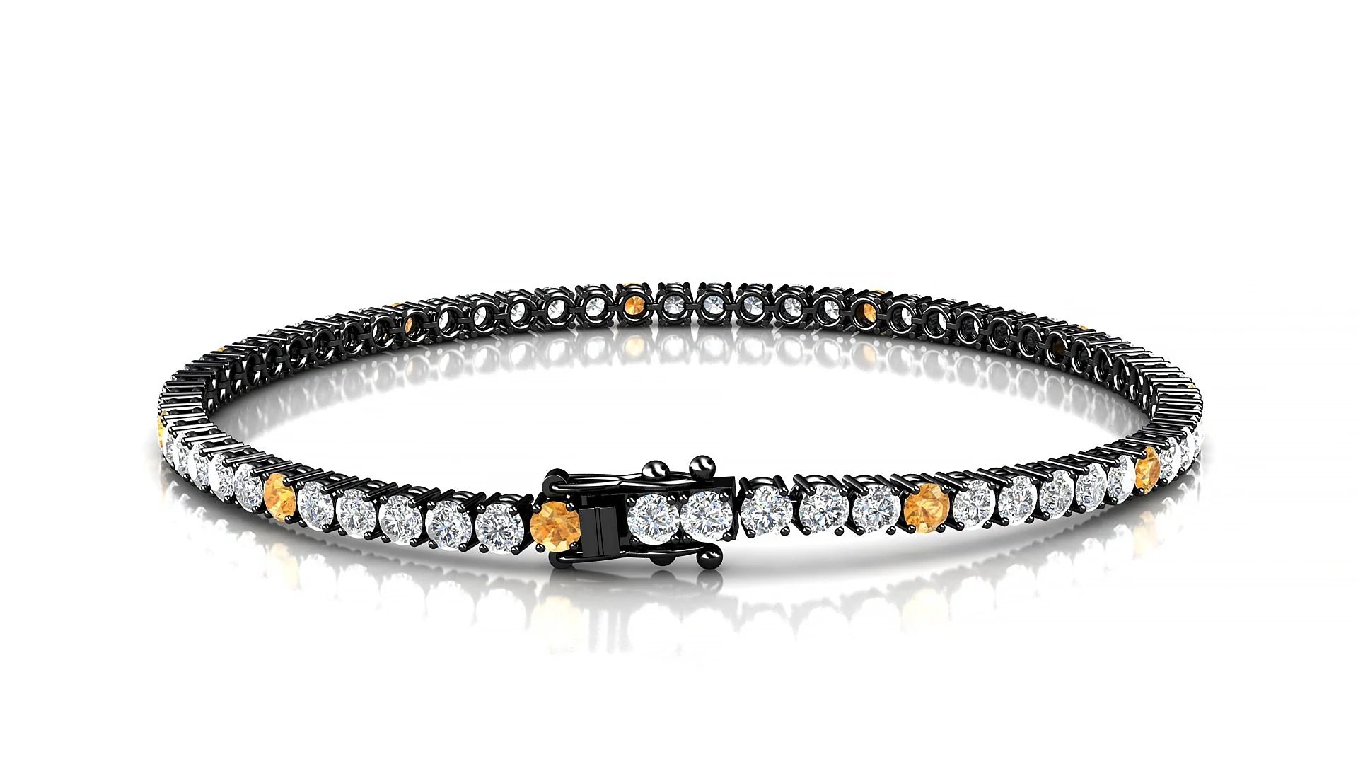 Capri 1-5 | 18k Black Gold 2.5 mm Round Natural Citrine & Diamond Tennis Bracelet