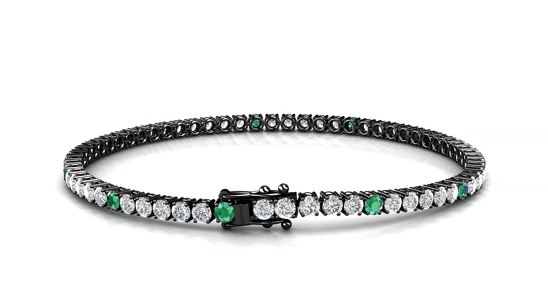 Capri 1-5 | 18k Black Gold 2.5 mm Round Natural Emerald & Diamond 17 cm Tennis Bracelet