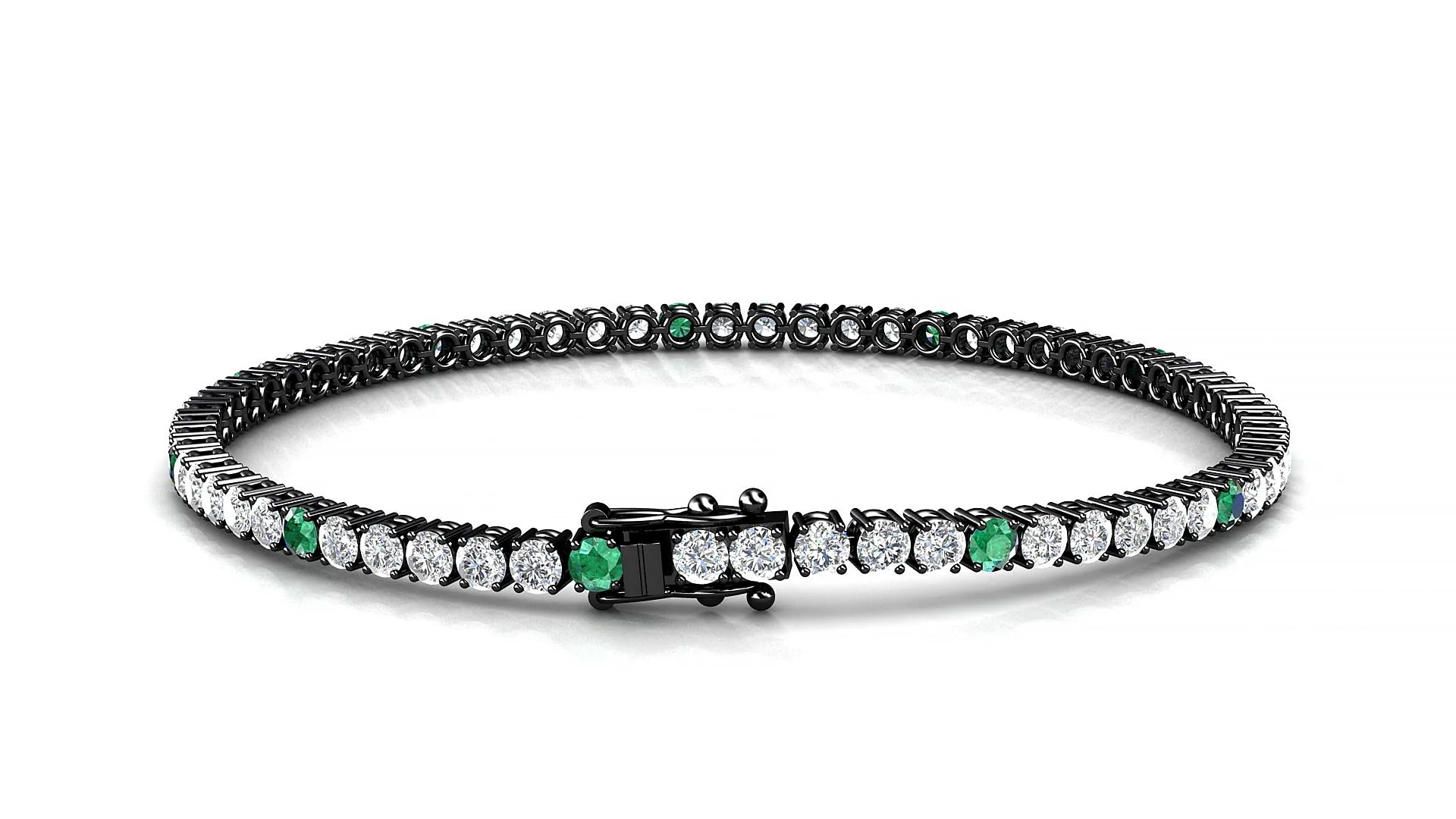 Capri 1-5 | 18k Black Gold 2.5 mm Round Natural Emerald & Diamond Tennis Bracelet