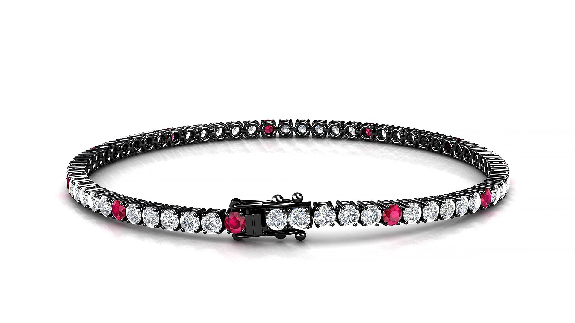 Capri 1-5 | 18k Black Gold 2.5 mm Round Natural Ruby & Diamond 15 cm Tennis Bracelet