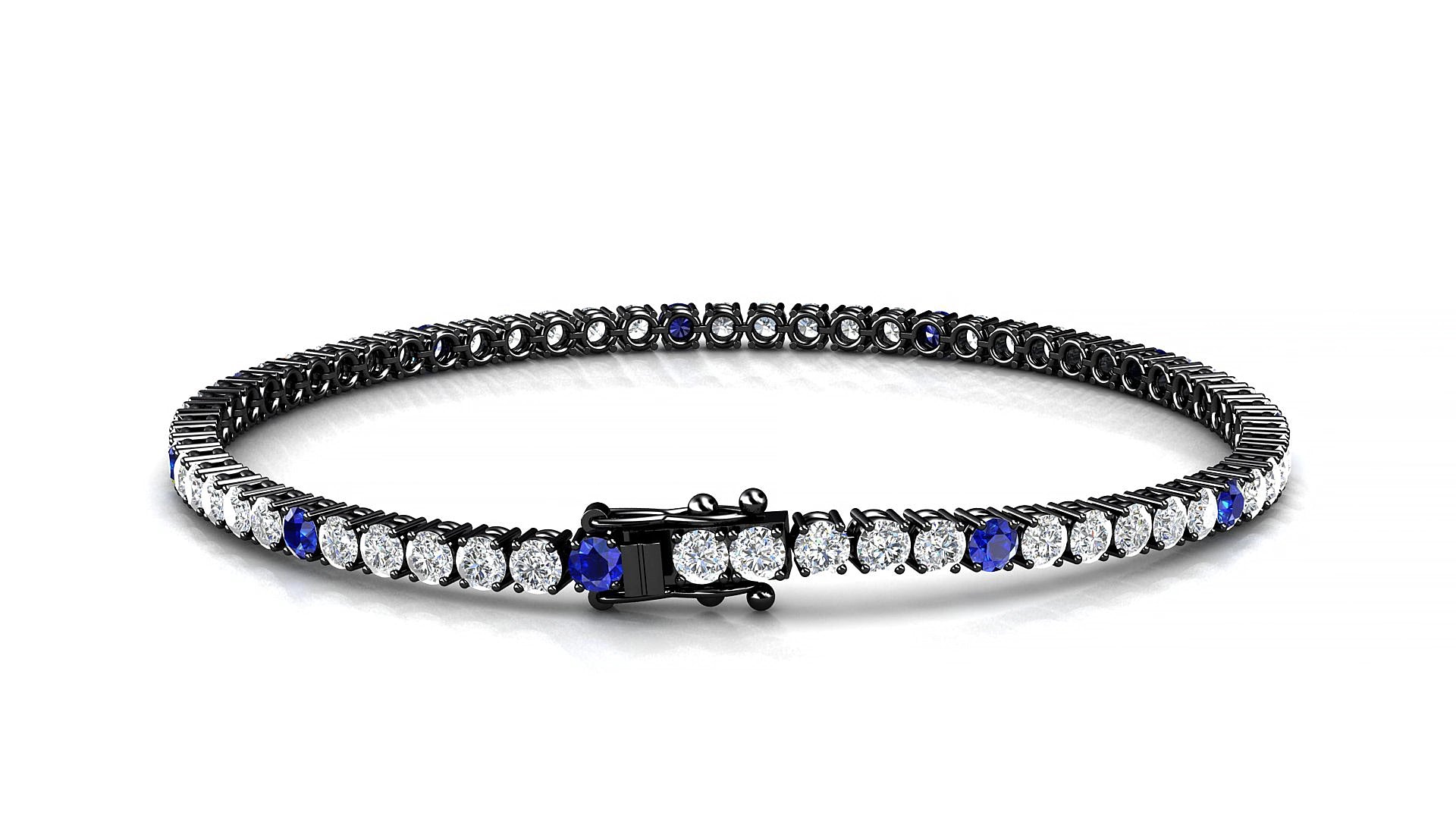 Capri 1-5 | 18k Black Gold 2.5 mm Round Natural Sapphire & Diamond 16 cm Tennis Bracelet