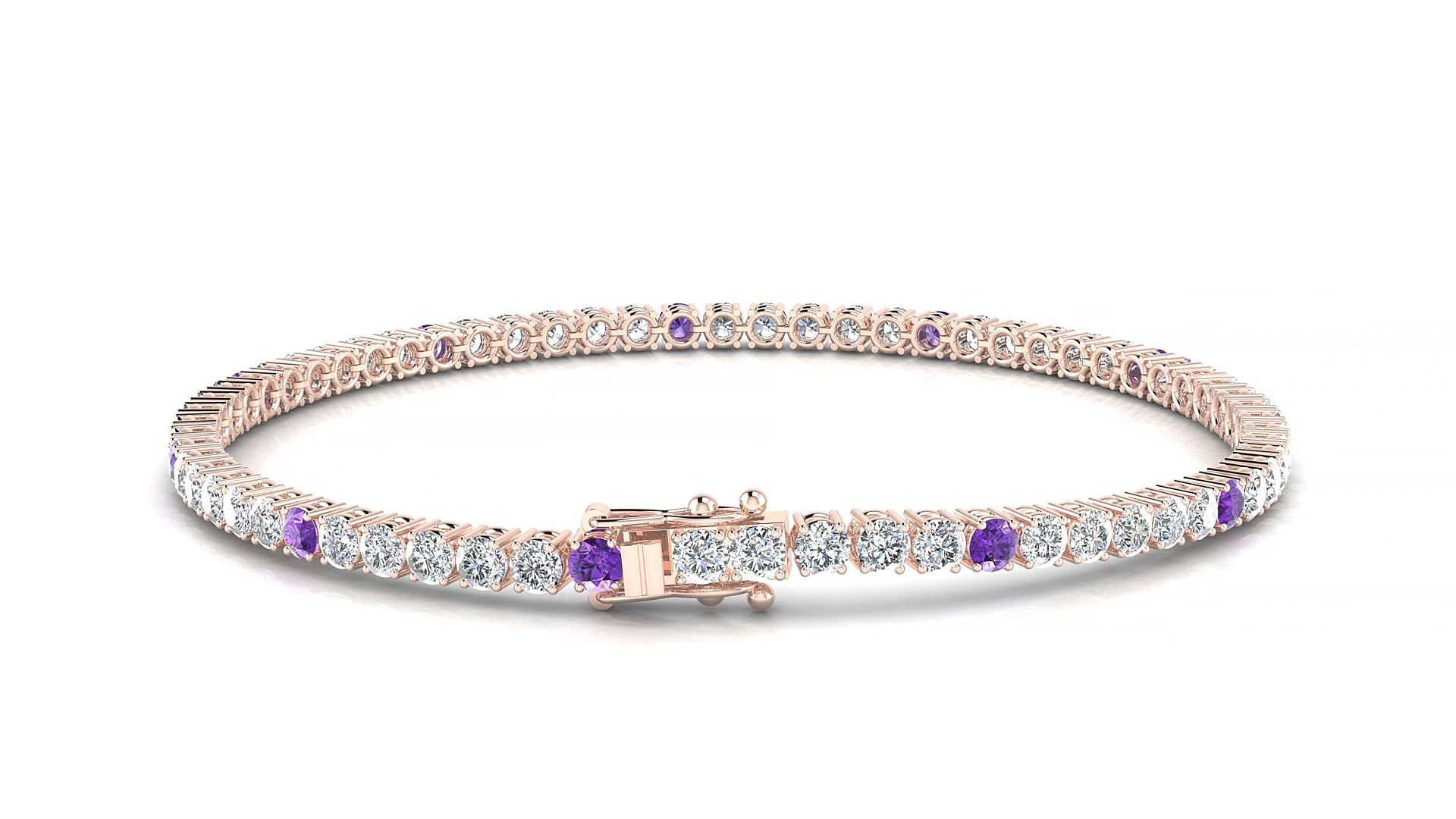Capri 1-5 | 18k Rose Gold 2.5 mm Round Natural Amethyst & Diamond 19 cm Tennis Bracelet