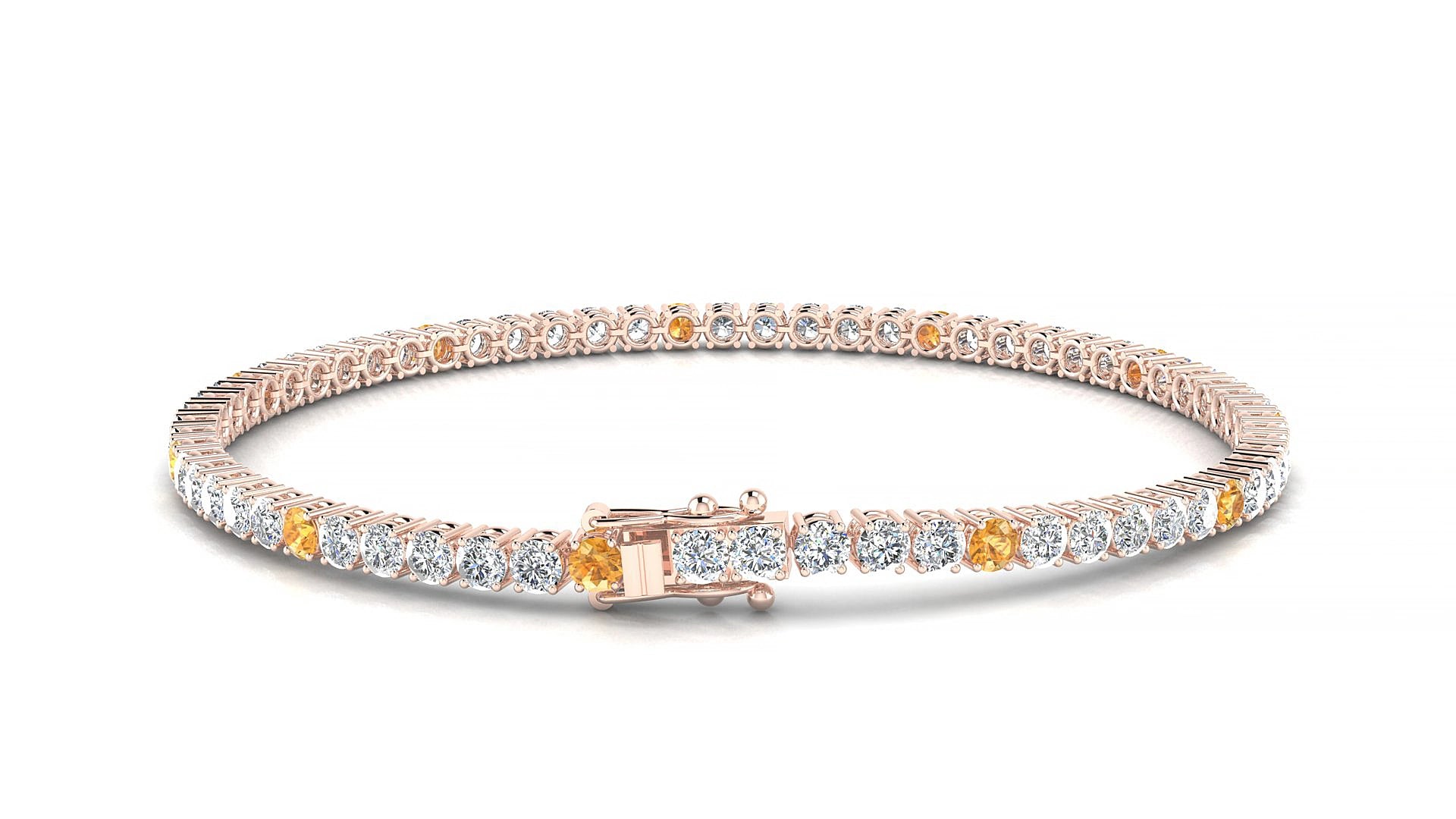 Capri 1-5 | 18k Rose Gold 2.5 mm Round Natural Citrine & Diamond 19 cm Tennis Bracelet
