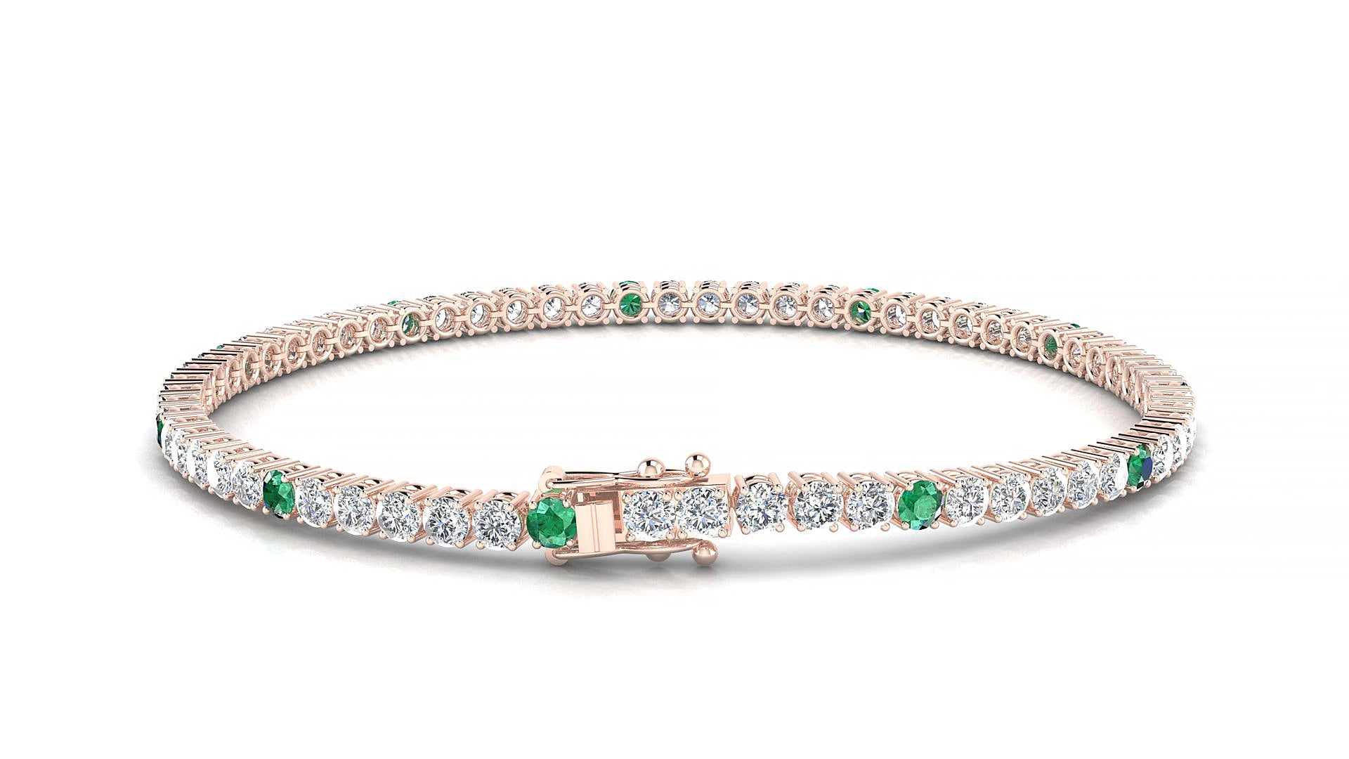 Capri 1-5 | 18k Rose Gold 2.5 mm Round Natural Emerald & Diamond 16 cm Tennis Bracelet