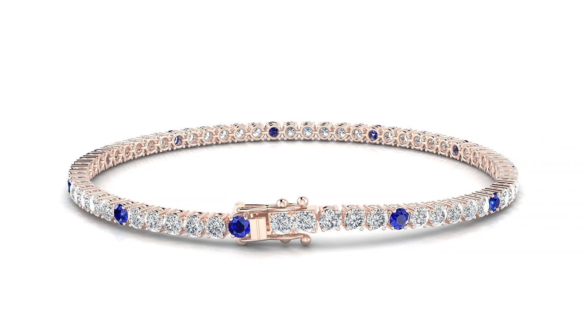 Capri 1-5 | 18k Rose Gold 2.5 mm Round Natural Sapphire & Diamond 17 cm Tennis Bracelet