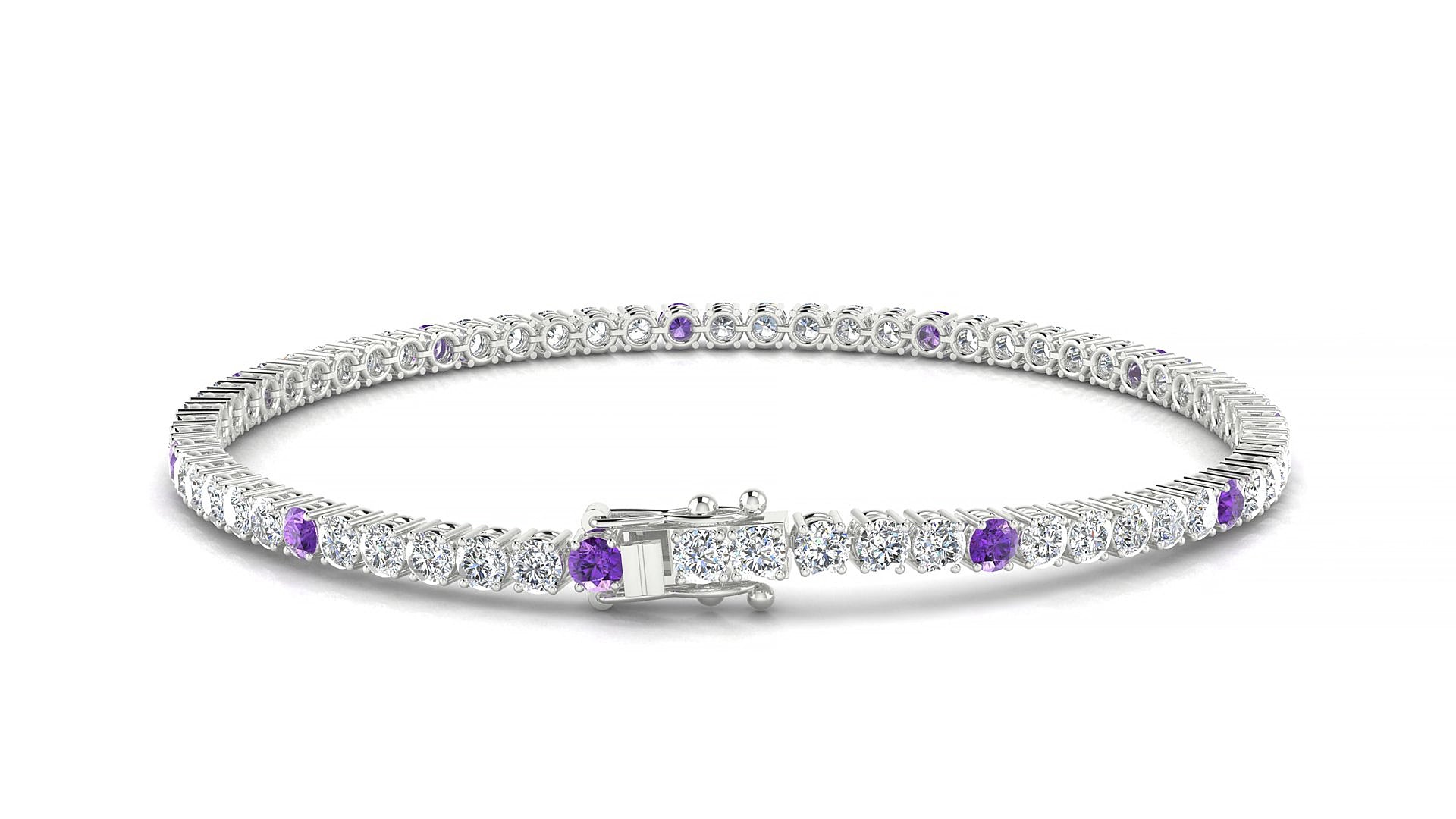 Capri 1-5 | 18k White Gold 2.5 mm Round Natural Amethyst & Diamond 19 cm Tennis Bracelet