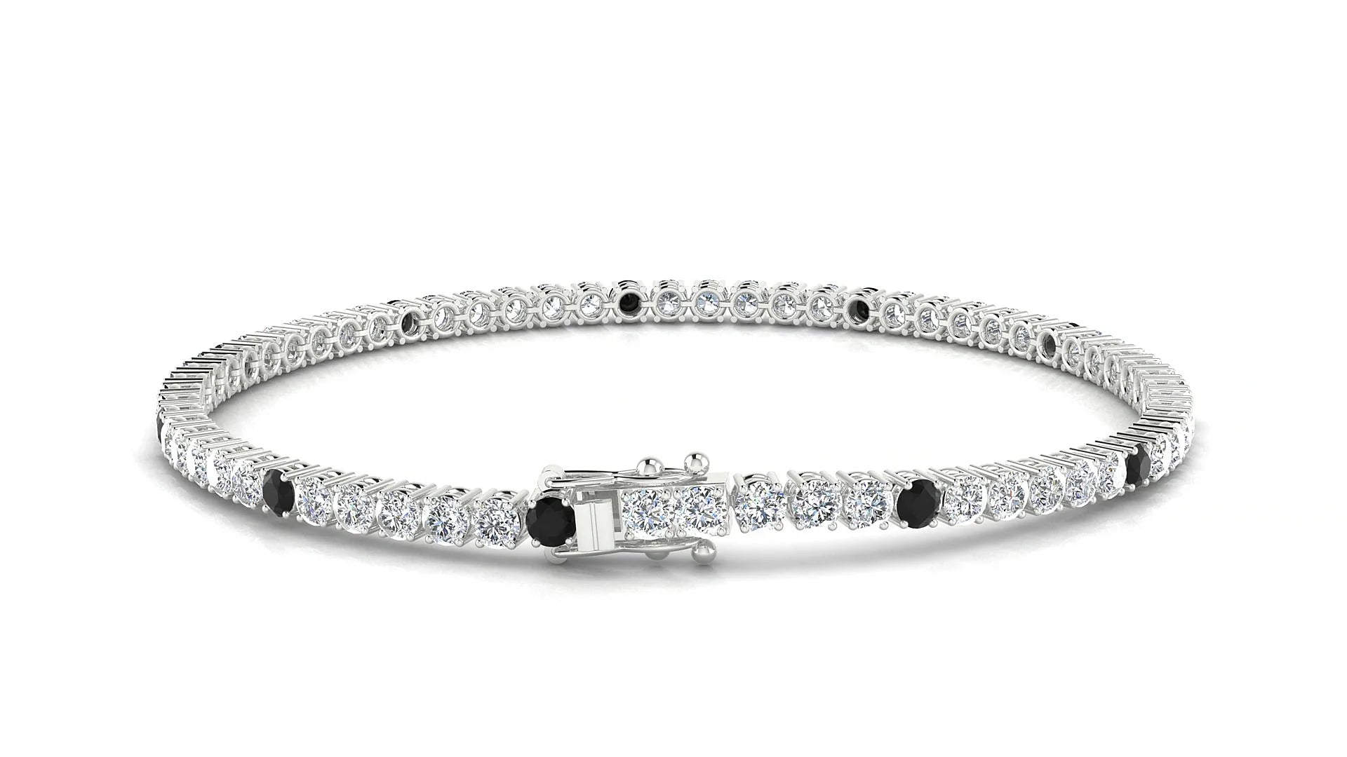 Capri 1-5 | 18k White Gold 2.5 mm Round Natural Black Diamond & Diamond Tennis Bracelet