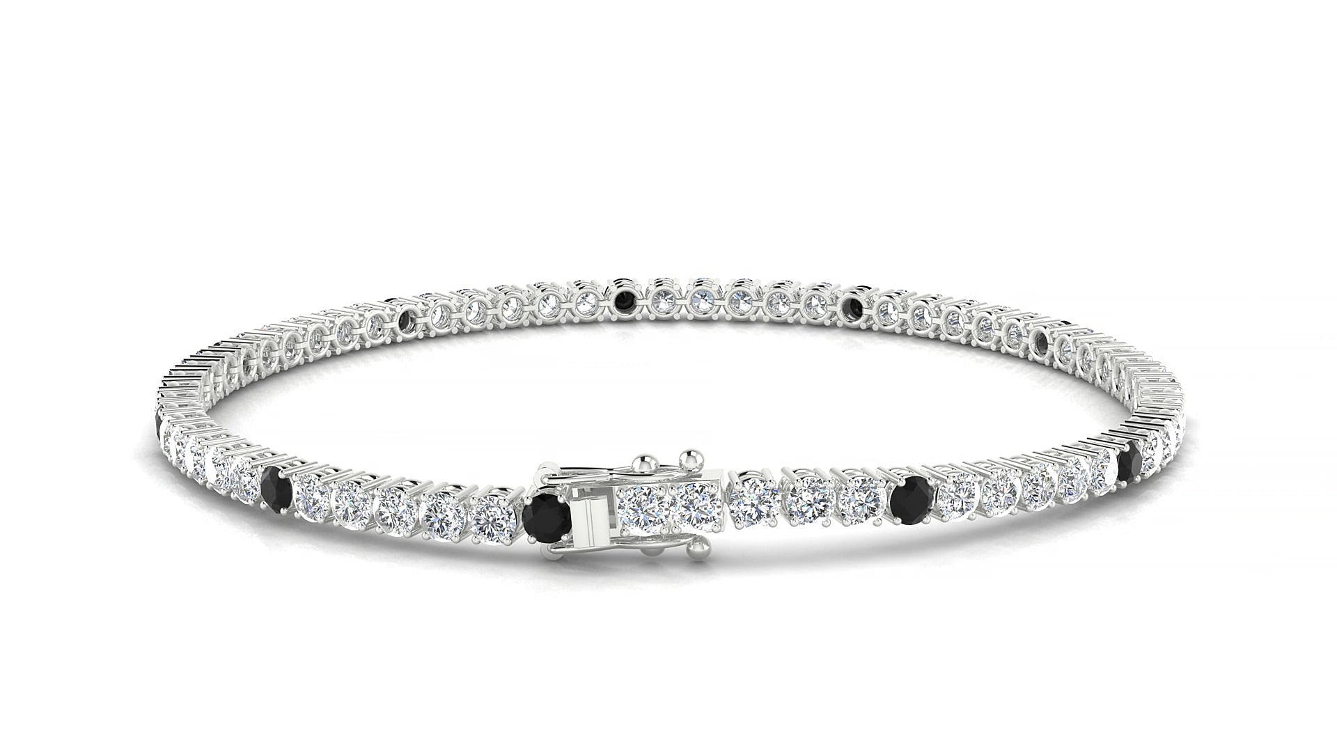 Capri 1-5 | 18k White Gold 2.5 mm Round Natural Black Diamond & Diamond 15 cm Tennis Bracelet