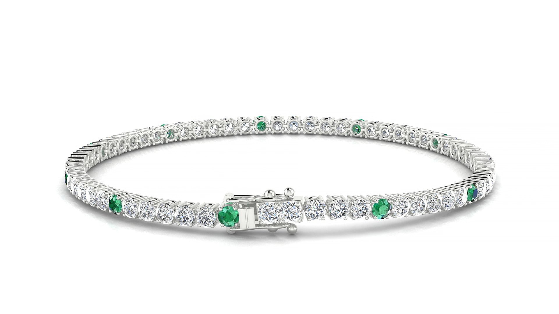 Capri 1-5 | 18k White Gold 2.5 mm Round Natural Emerald & Diamond 18 cm Tennis Bracelet