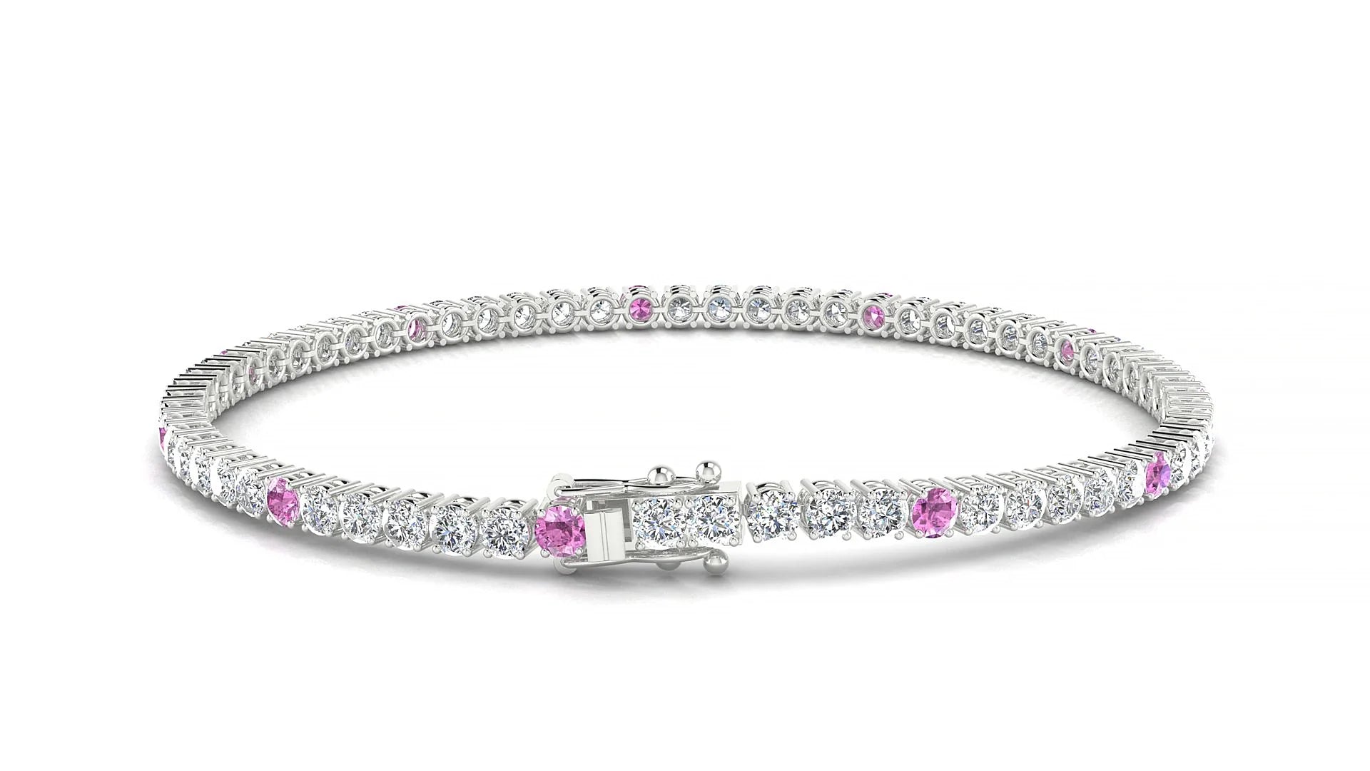 Capri 1-5 | 18k White Gold 2.5 mm Round Natural Pink Sapphire & Diamond Tennis Bracelet