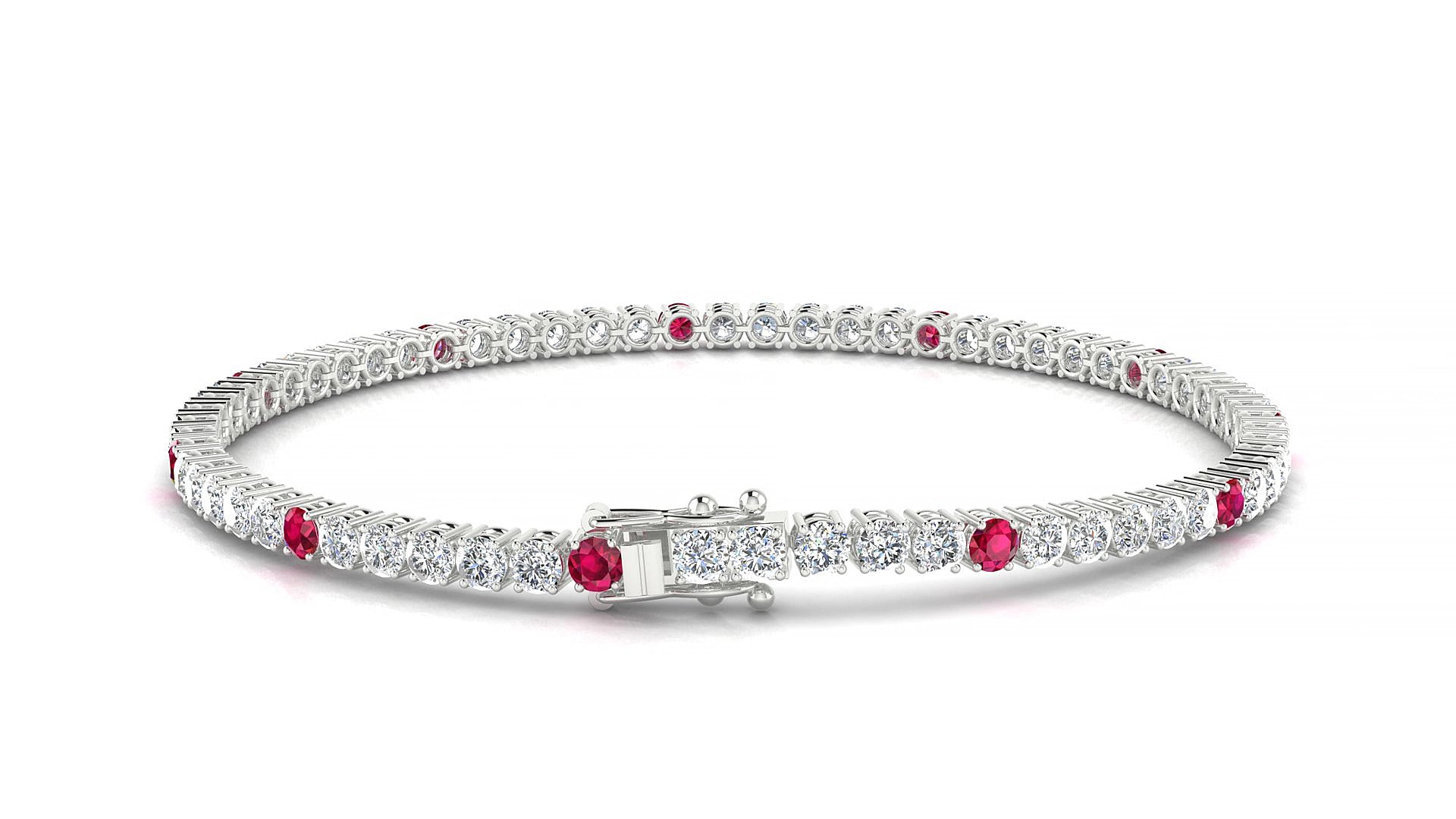 Capri 1-5 | 18k White Gold 2.5 mm Round Natural Ruby & Diamond 15 cm Tennis Bracelet