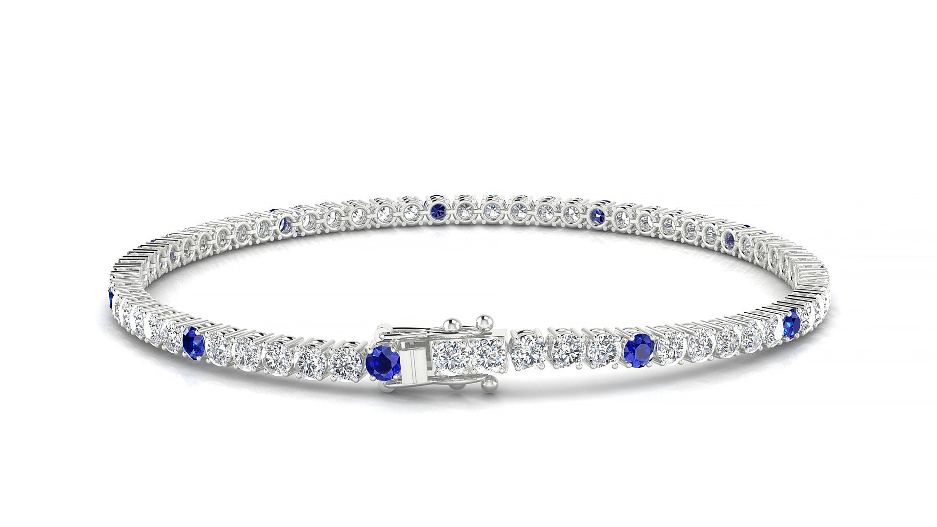 Capri 1-5 | 18k White Gold 2.5 mm Round Natural Sapphire & Diamond 15 cm Tennis Bracelet