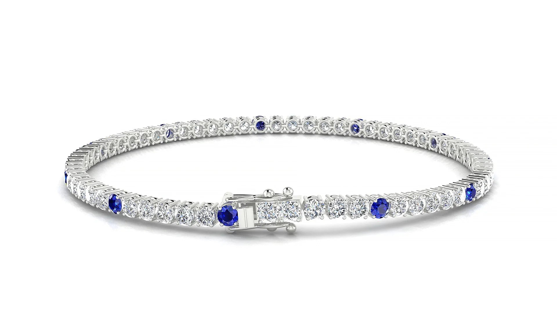 Capri 1-5 | 18k White Gold 2.5 mm Round Natural Sapphire & Diamond Tennis Bracelet