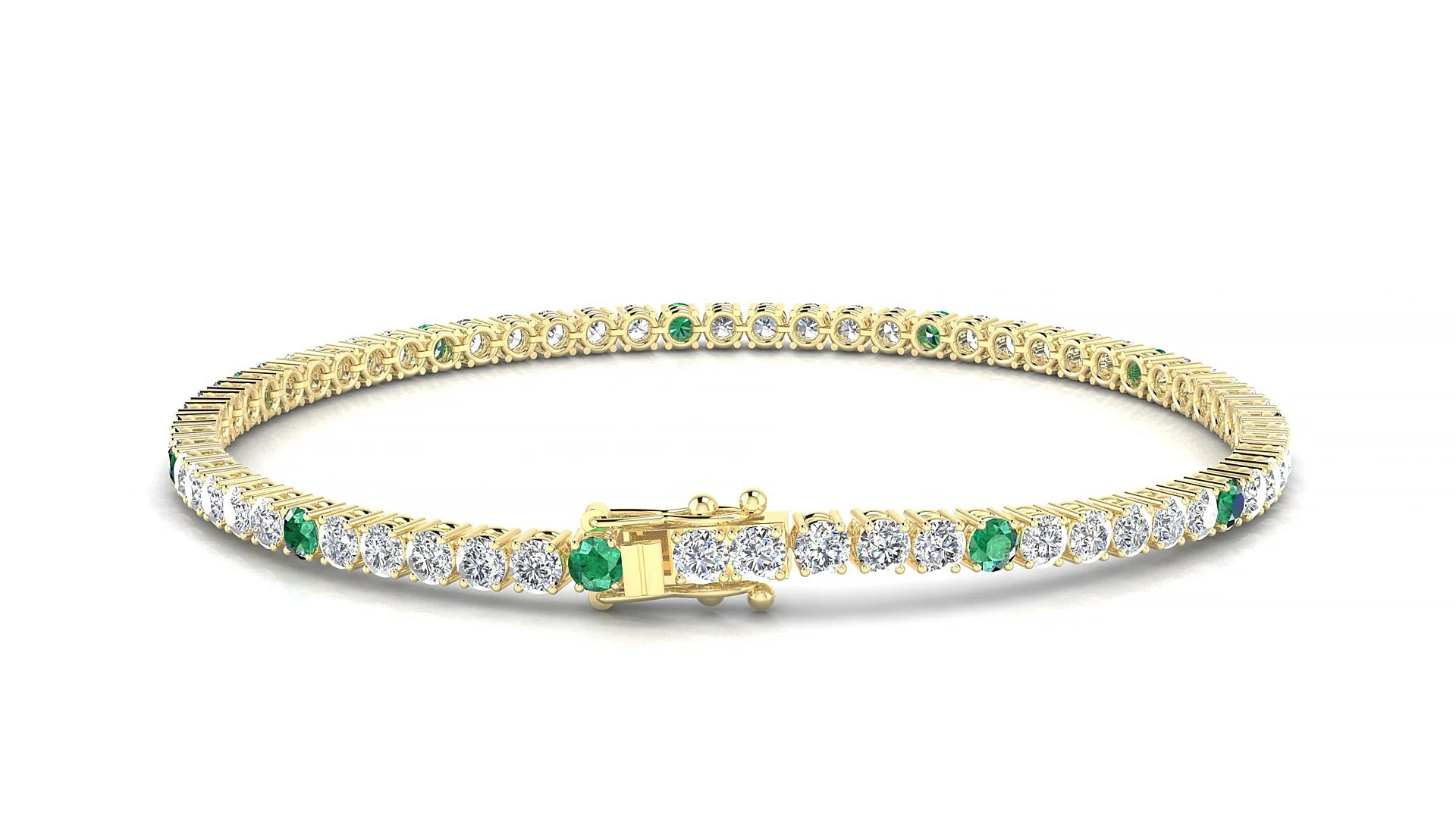 Capri 1-5 | 18k Yellow Gold 2.5 mm Round Natural Emerald & Diamond Tennis Bracelet