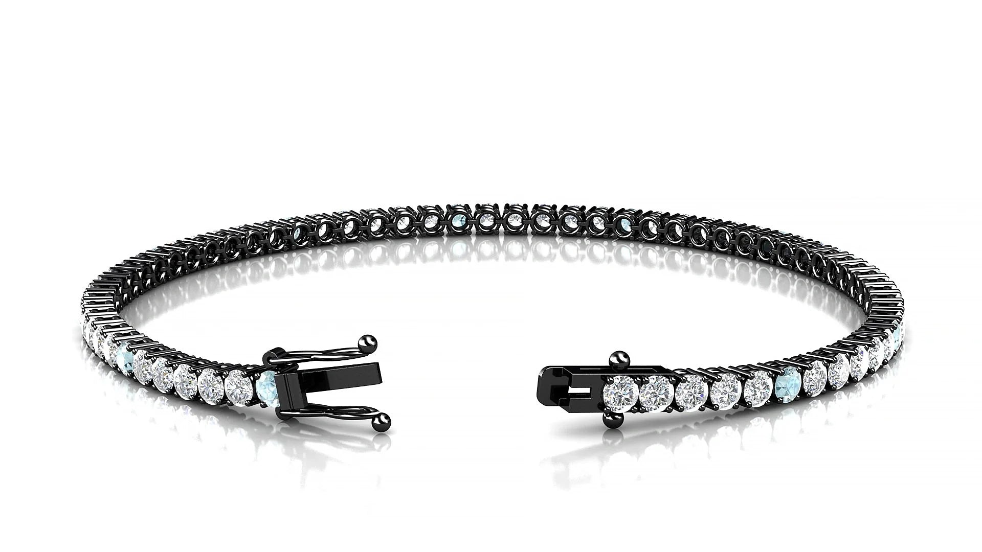 Capri 1-5 | 18k Black Gold 2.5 mm Round Natural Aquamarine & Diamond Tennis Bracelet