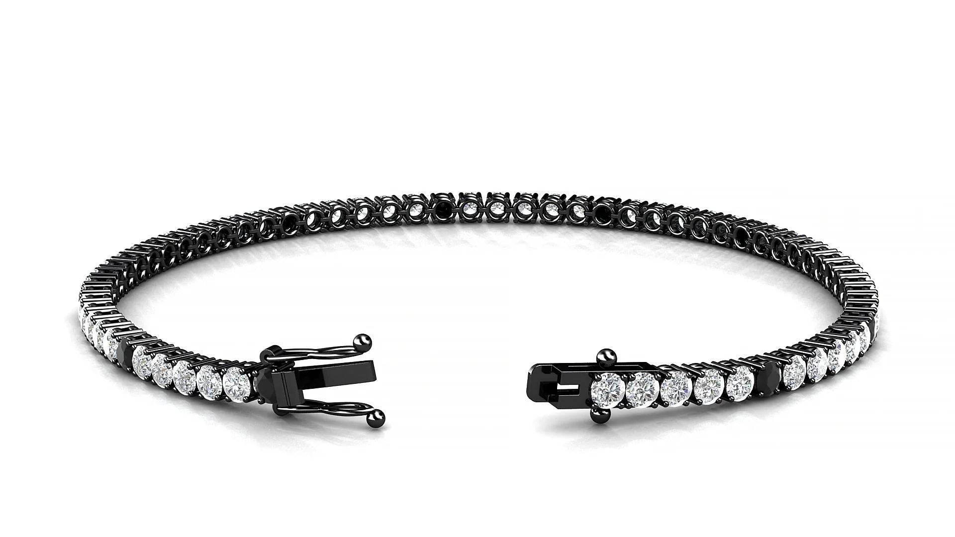 Capri 1-5 | 18k Black Gold 2.5 mm Round Natural Black Diamond & Diamond Tennis Bracelet