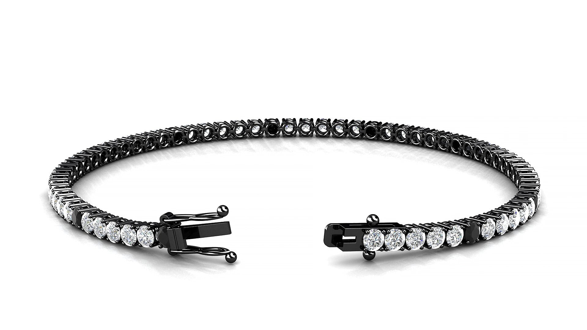Capri 1-5 | 18k Black Gold 2.5 mm Round Natural Black Diamond & Diamond 15 cm Tennis Bracelet