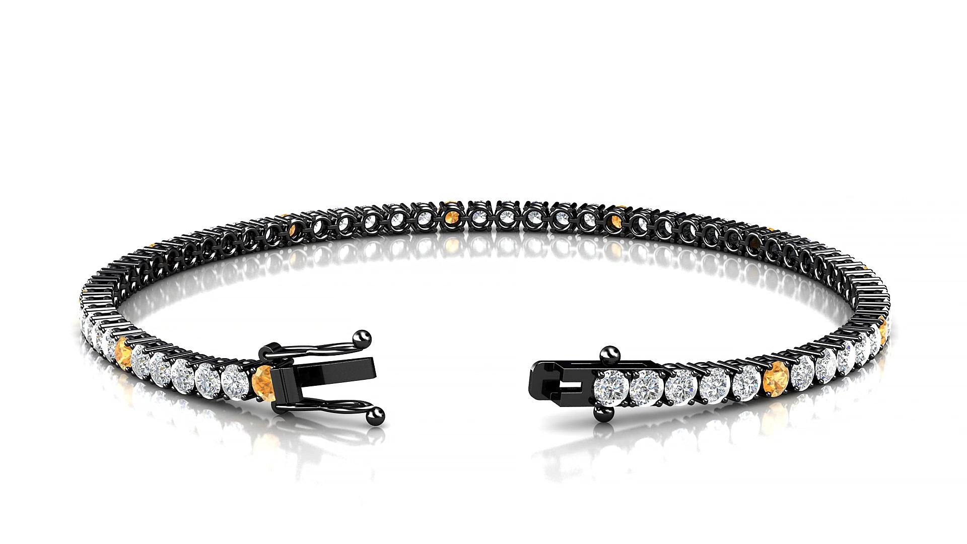 Capri 1-5 | 18k Black Gold 2.5 mm Round Natural Citrine & Diamond 18 cm Tennis Bracelet