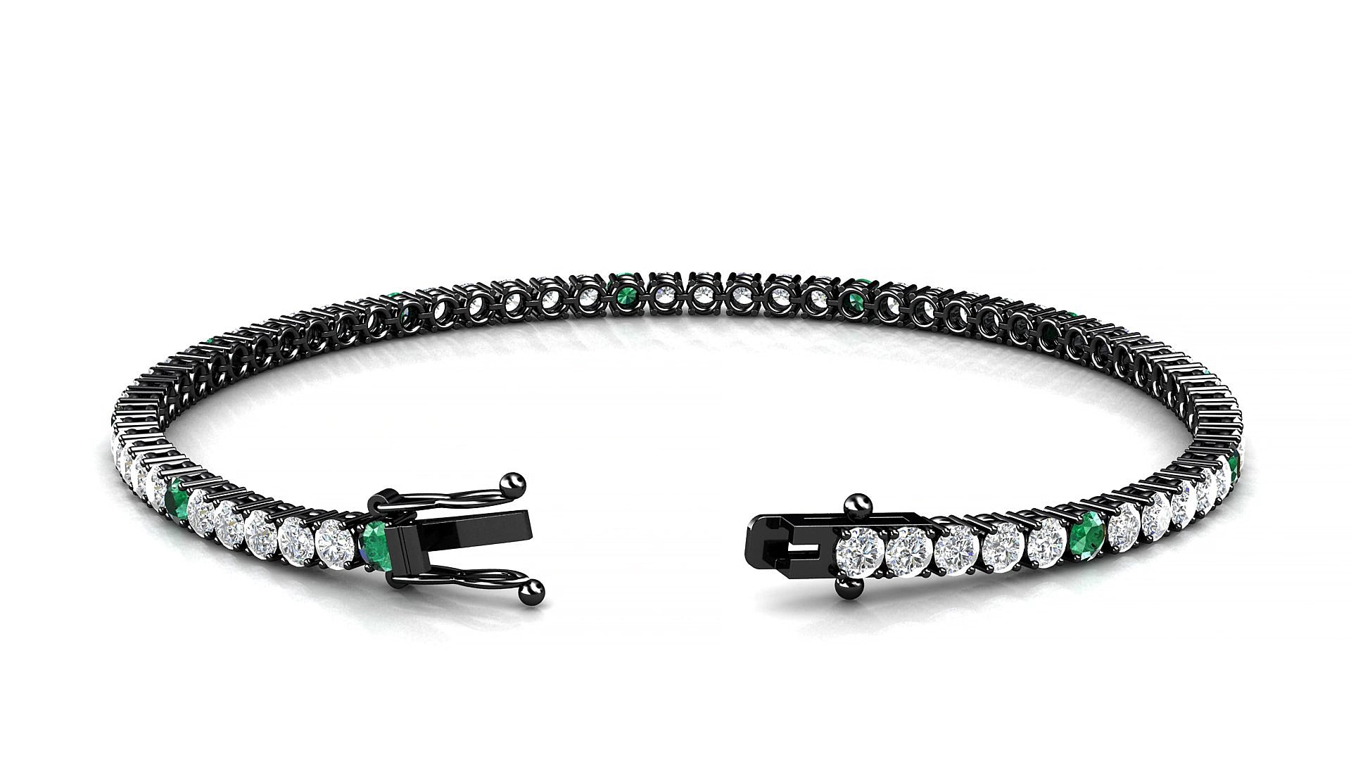 Capri 1-5 | 18k Black Gold 2.5 mm Round Natural Emerald & Diamond 18 cm Tennis Bracelet